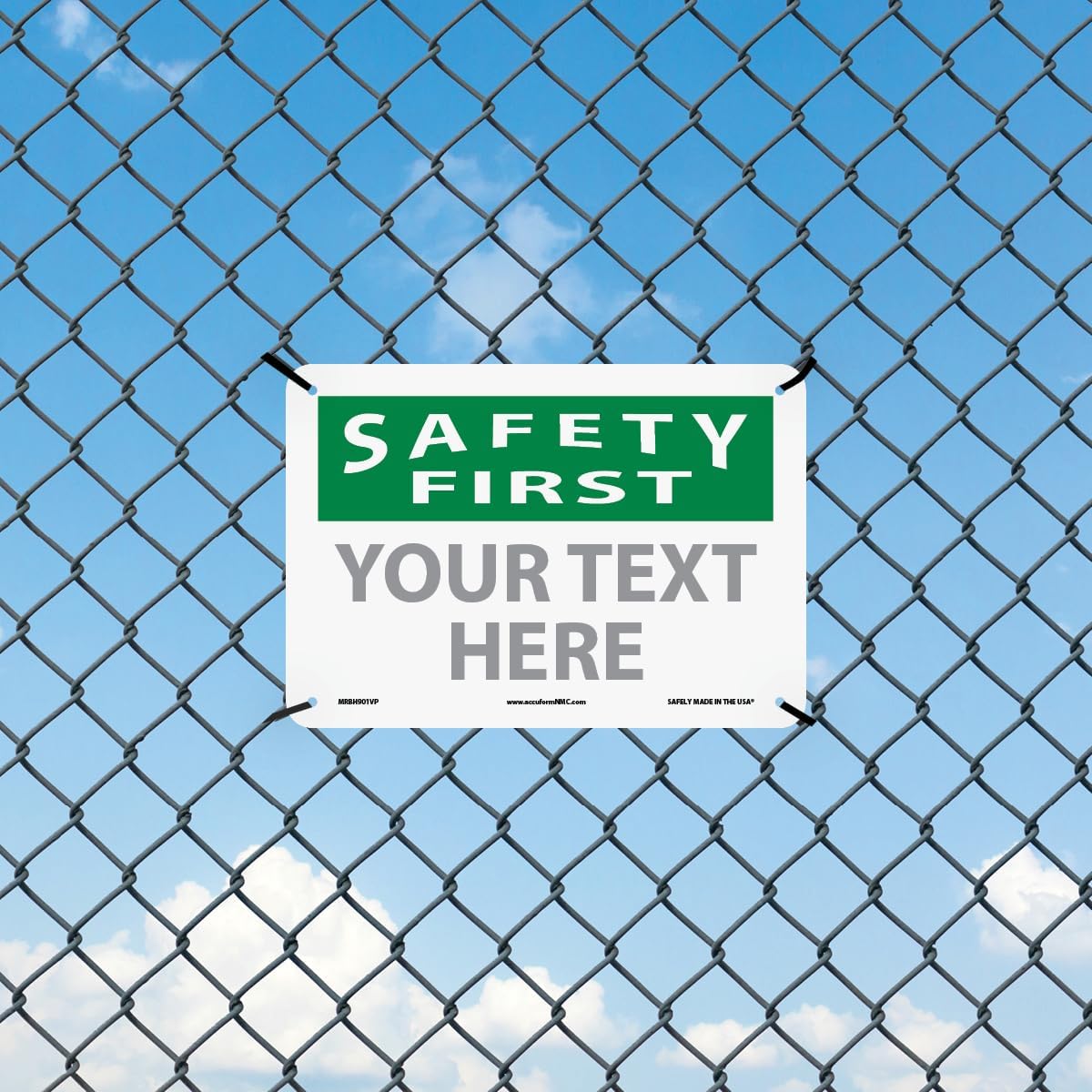 Custom OSHA Style Safety First Sign 7" x 10" Plastic Sign, Customizable "Your Text Here", by