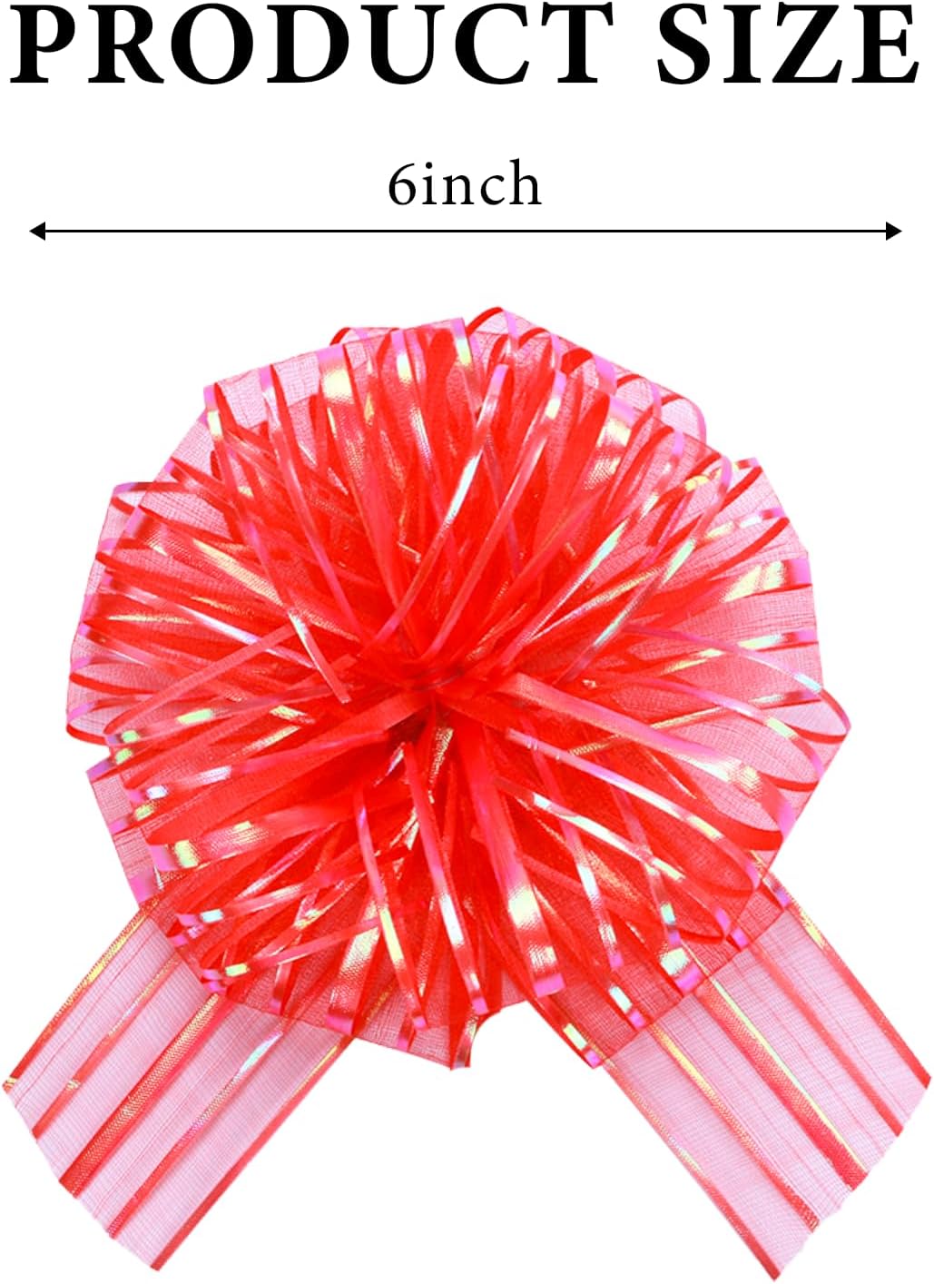 6 Pcs 6 Inch Red Organza Pull Bow – Perfect for Wedding Decoration, Gift Wrapping Baskets, Car