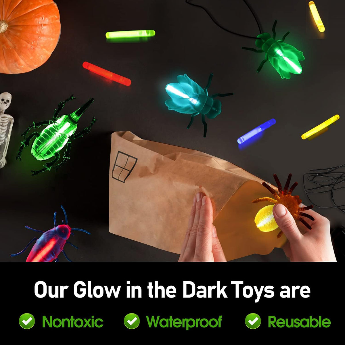 Glow Critters for Halloween Party Favor, Glow in The Dark Toys Set for Kids, School Classroom Game