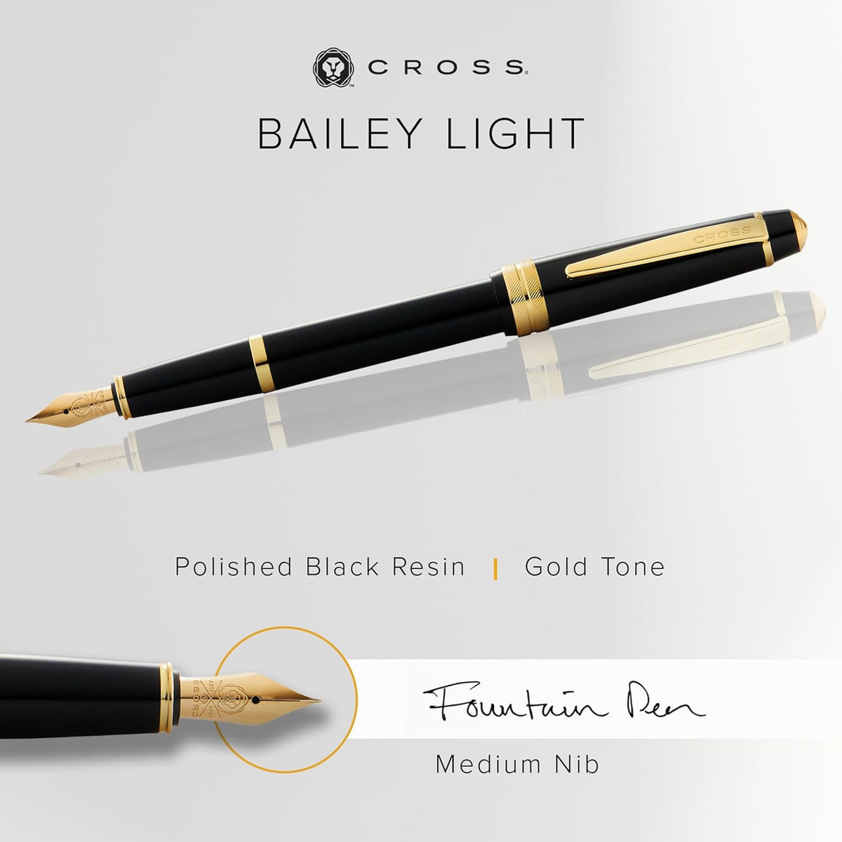 Cross Bailey Light Refillable Fountain Presented in a Everyday Gift Box - Medium Point, Black Ink