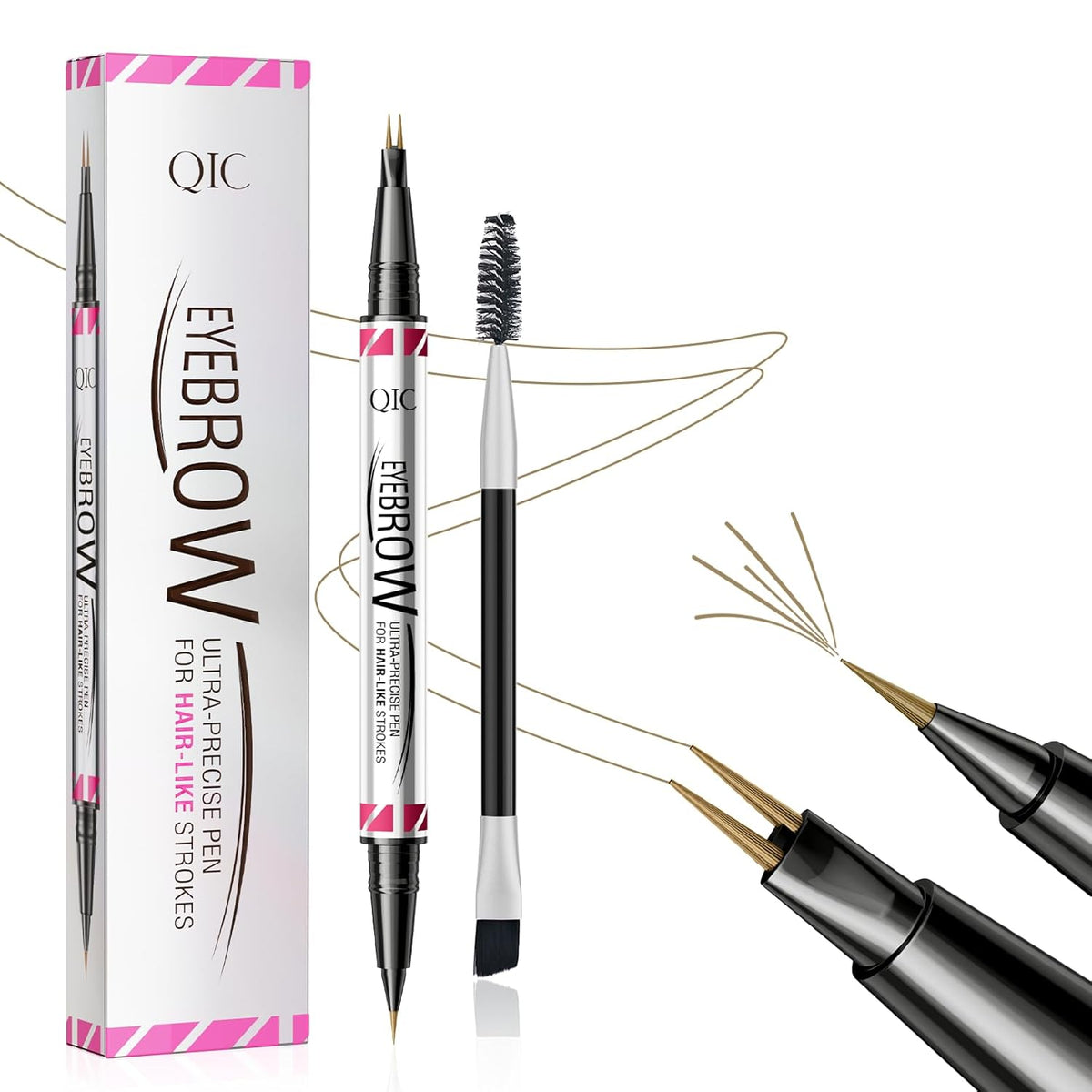 Eyebrow Pen,Brow Pencil 2-in-1 Dual-Ended Microblading Eyebrow Pencil with 2-Fork-Tip and Precise