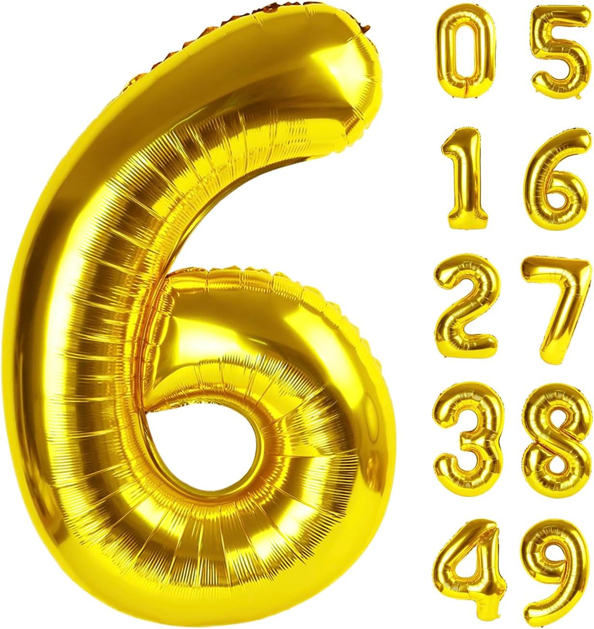 40 Inch Gold Mylar Foil Number 6 Birthday Balloon, Digital Balloons for 6 16 Boy Girl Party