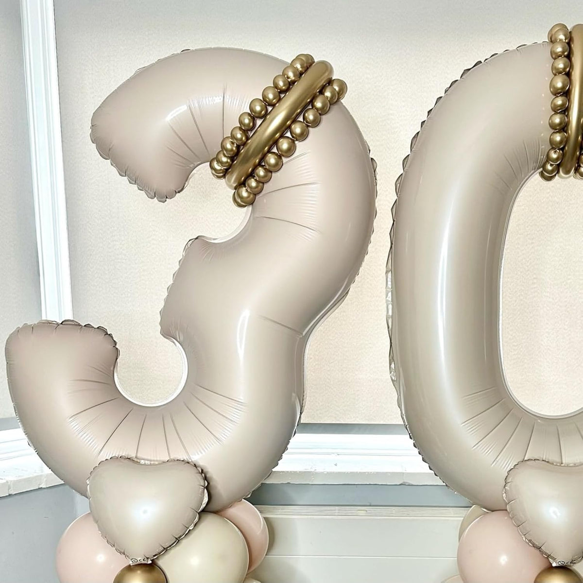 Cream Number Balloons, 40inch Large Beige Number 6 Foil Mylar Helium Balloons for Girls Women
