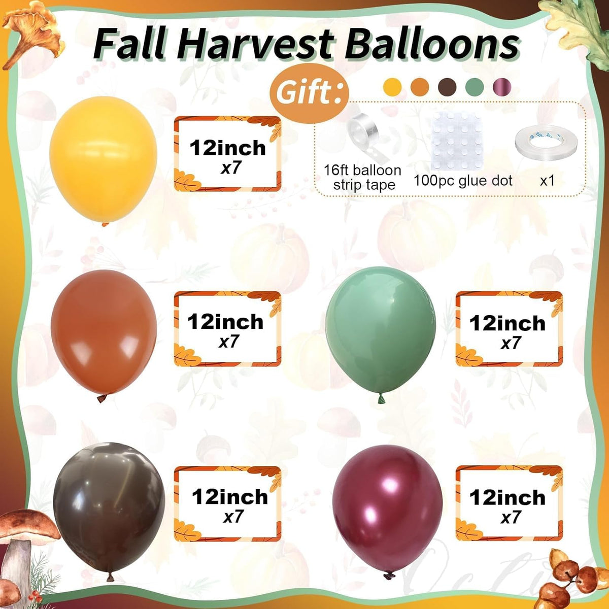 Fall Color Balloons, Burnt Orange Terracotta Mustard Yellow Burgundy Sage Green Coffee Brown Autumn