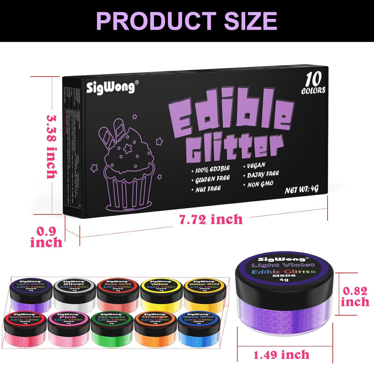 Edible Glitter - 10 Colors Luster Dust Edible Set for Drinks, Food Grade Edible Glitter Dust for