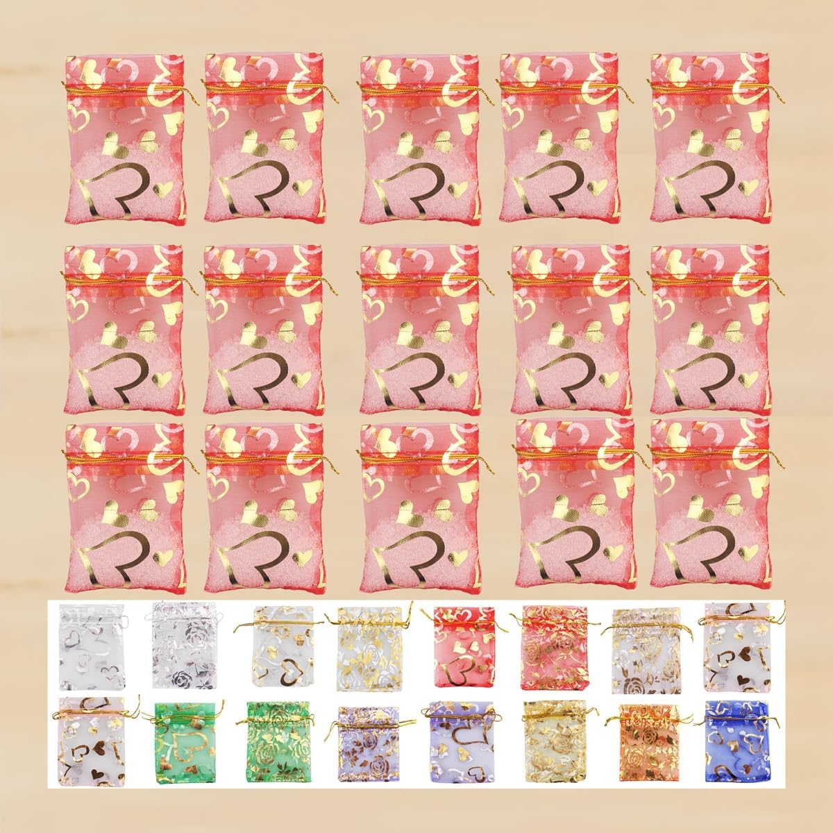 100 Pack 2.8 x 3.5 Inch Flower Heart Organza Jewelry Gift Pouch Candy Pouch Drawstring Wedding