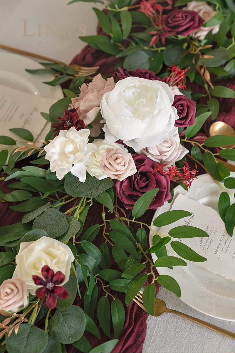 Ling's Moment Flower Garland - 6FT Eucalyptus & Rose - Sweetheart Table Decor for Wedding