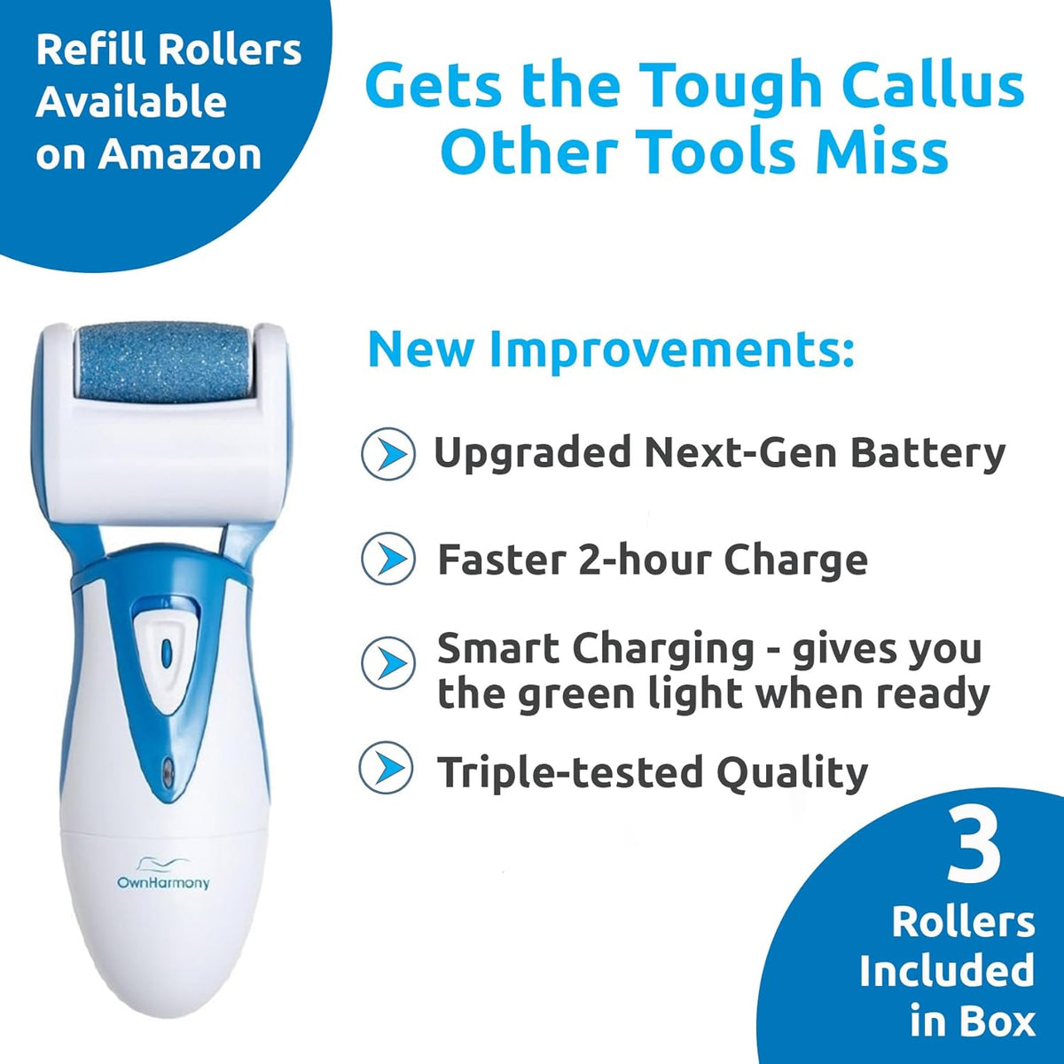 Electric Callus Remover: Own Harmony Professional Pedicure Tools Foot Care for Women, Rechargeable