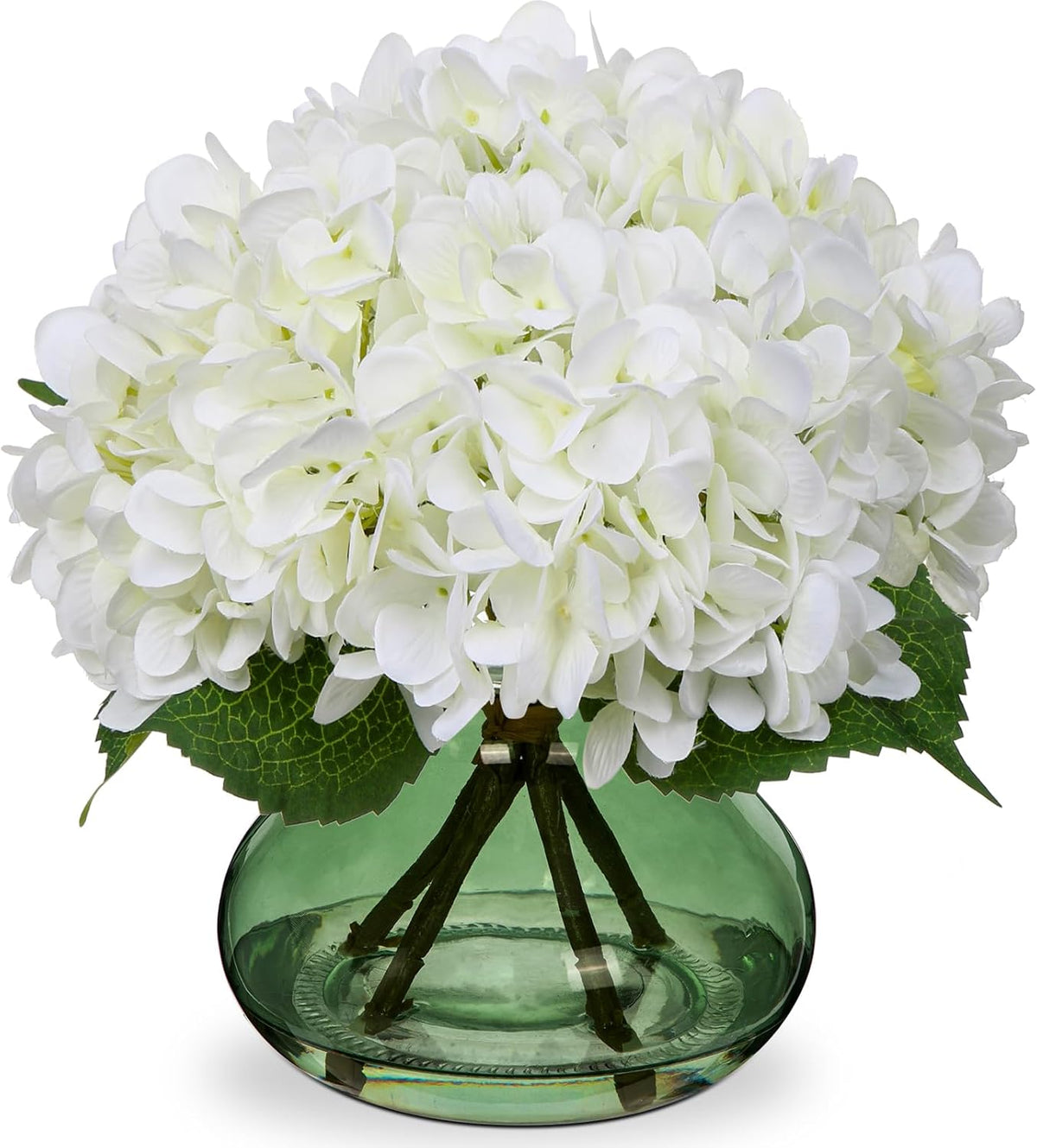 Hollyone White Hydrangeas Floral Arrangement in Glass Vase Artificial Flowers with Vase with Faux