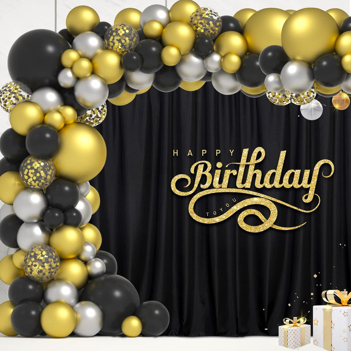 Black Backdrop Curtain for Party, Background Drapes Panels with Rod Pocket, Wrinkle Free Black