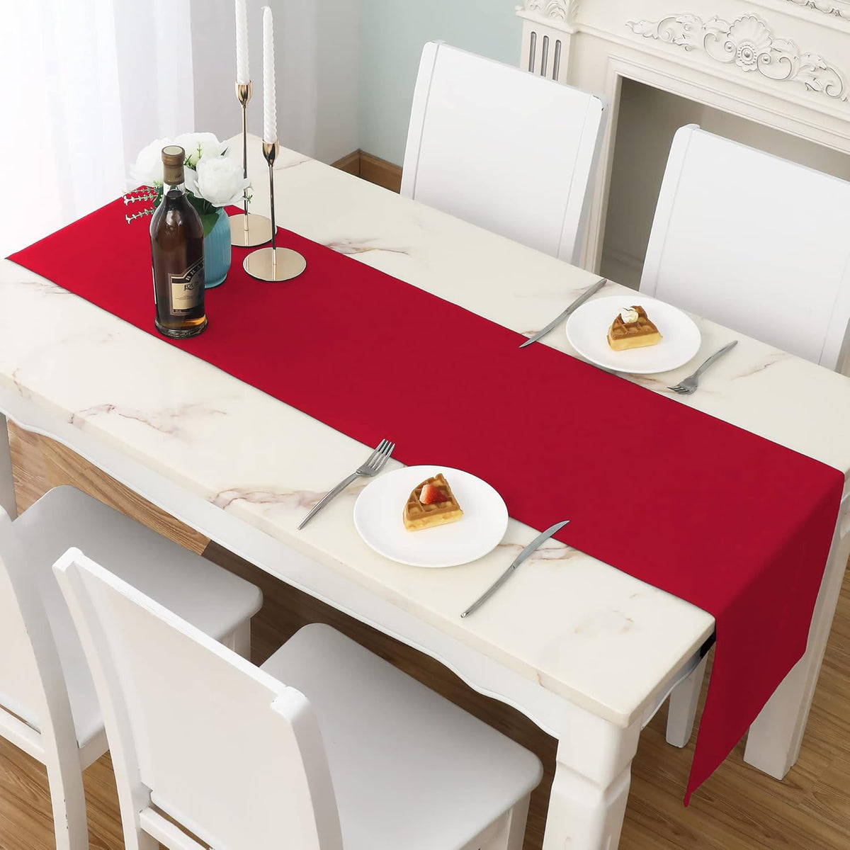 DUALIFE Red Table Runner 14 x 72 inch Divine for Valentines Day Mother's Day Wedding Holiday