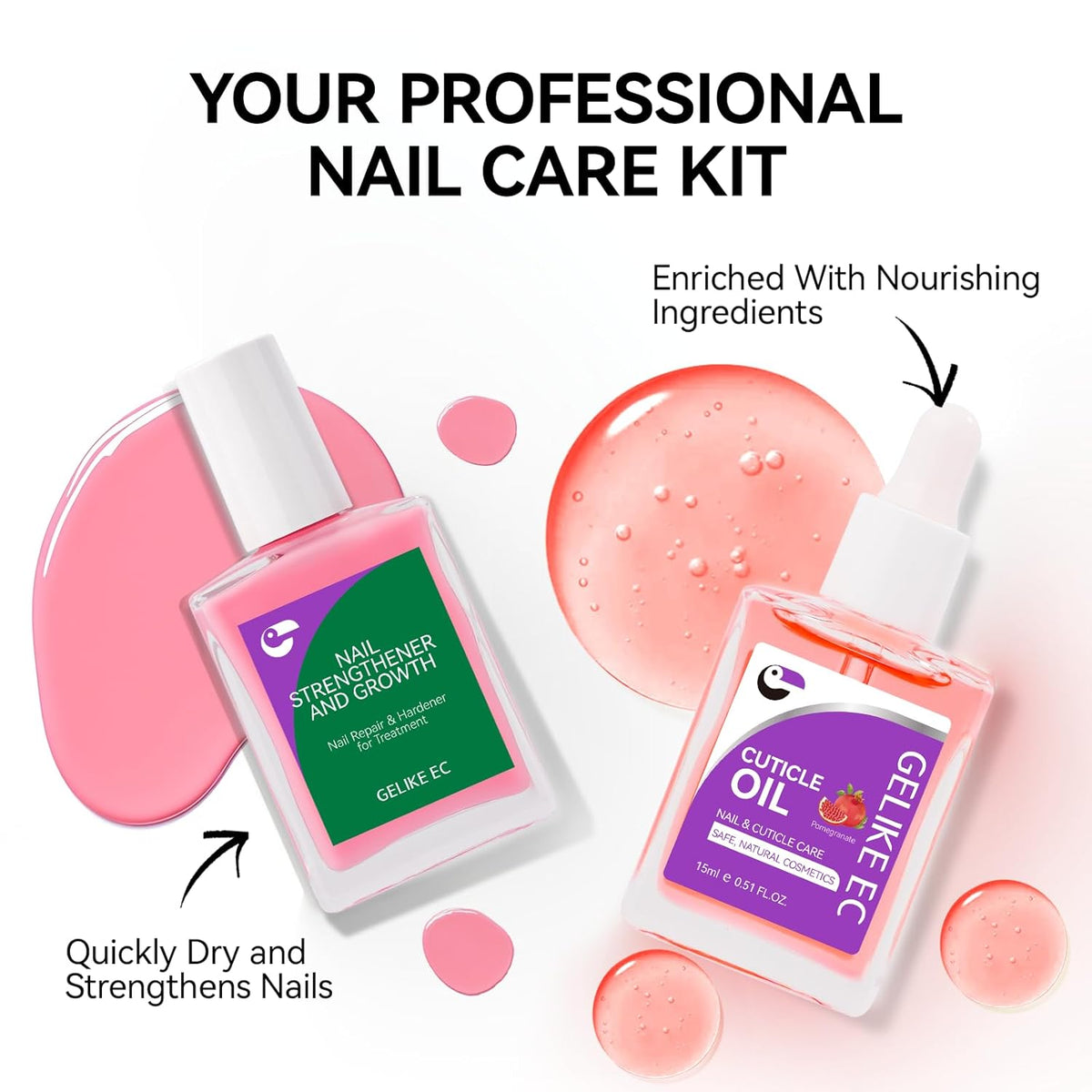 Natural Nail Growth & Oil Kit: Rose & Pomegranate Nail Care Set - Deep Repair for Damaged Nails