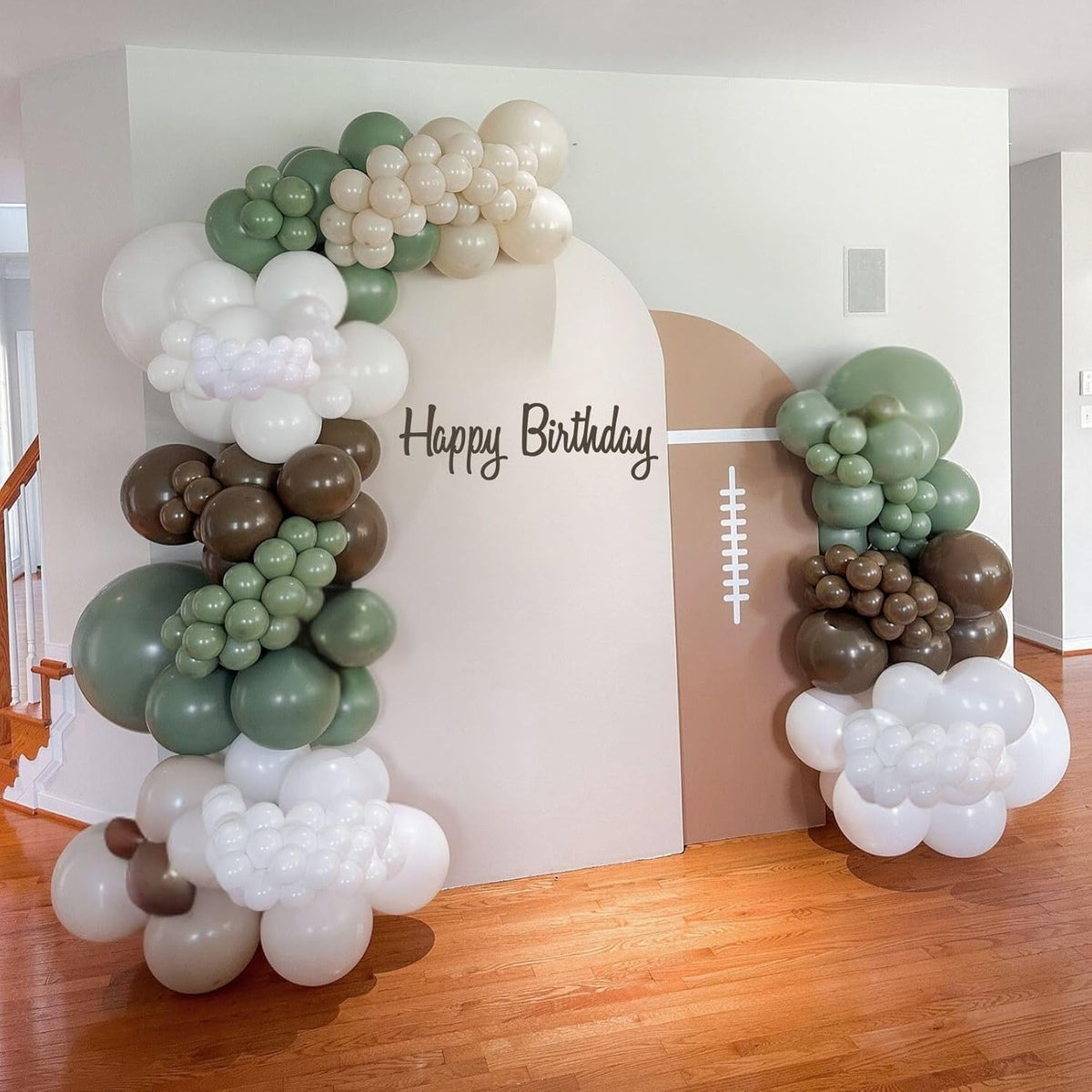 Football Balloons, 52 PCS 12 Inch Brown Bean Green White Football Printed Balloons, Football Party