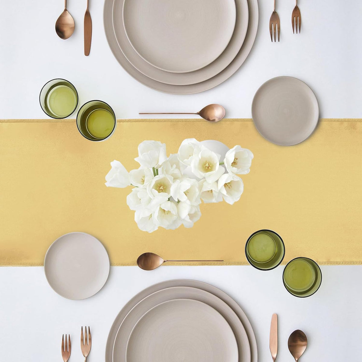 10 Pack Satin Table Runner 12 x 108 Inch Long Light Gold Silk Table Runner for Wedding Party
