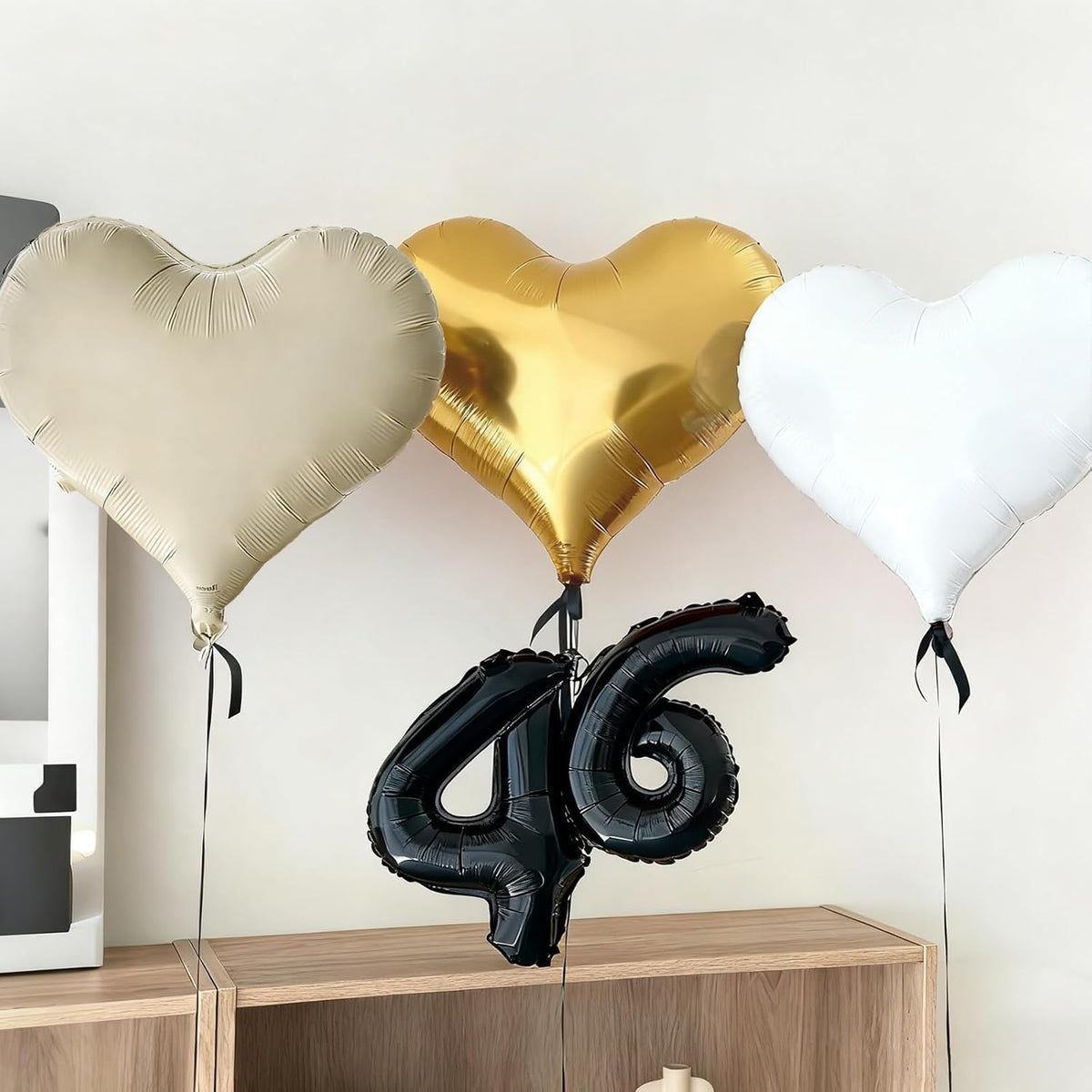White Gold Heart Balloons,24Inch Large Cream White Heart foil Balloon for Valentine's Day Birthday