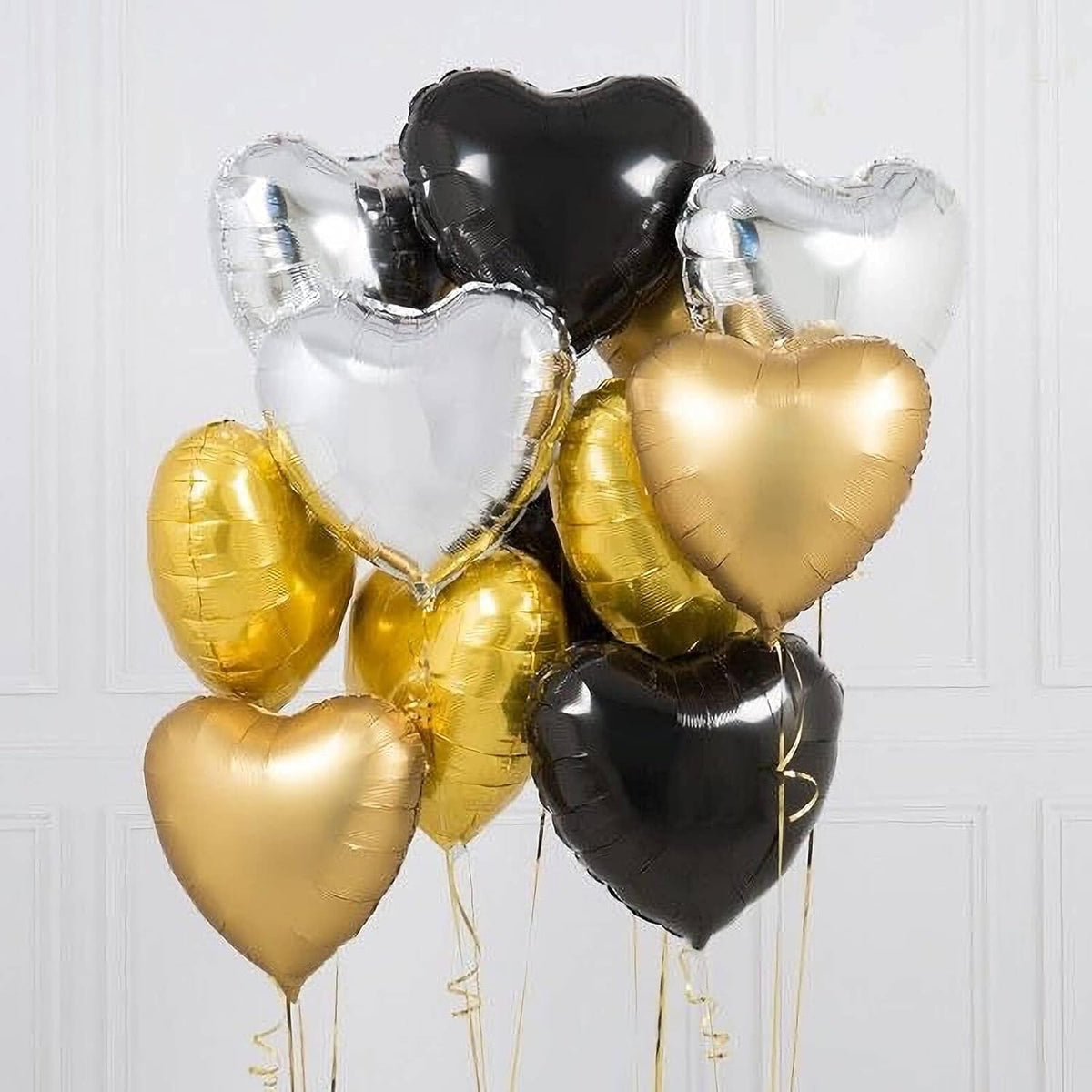 10Pcs Black Foil Heart Shaped Balloons 18 Inch Heart Mylar Balloons For Baby Shower Wedding