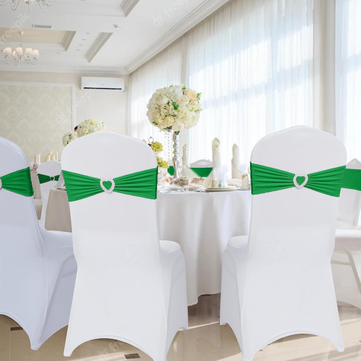 Howhic Pack of 60 Spandex Chair Sashes Bows Stretch Chair Cover Band with Buckle Slider Universal