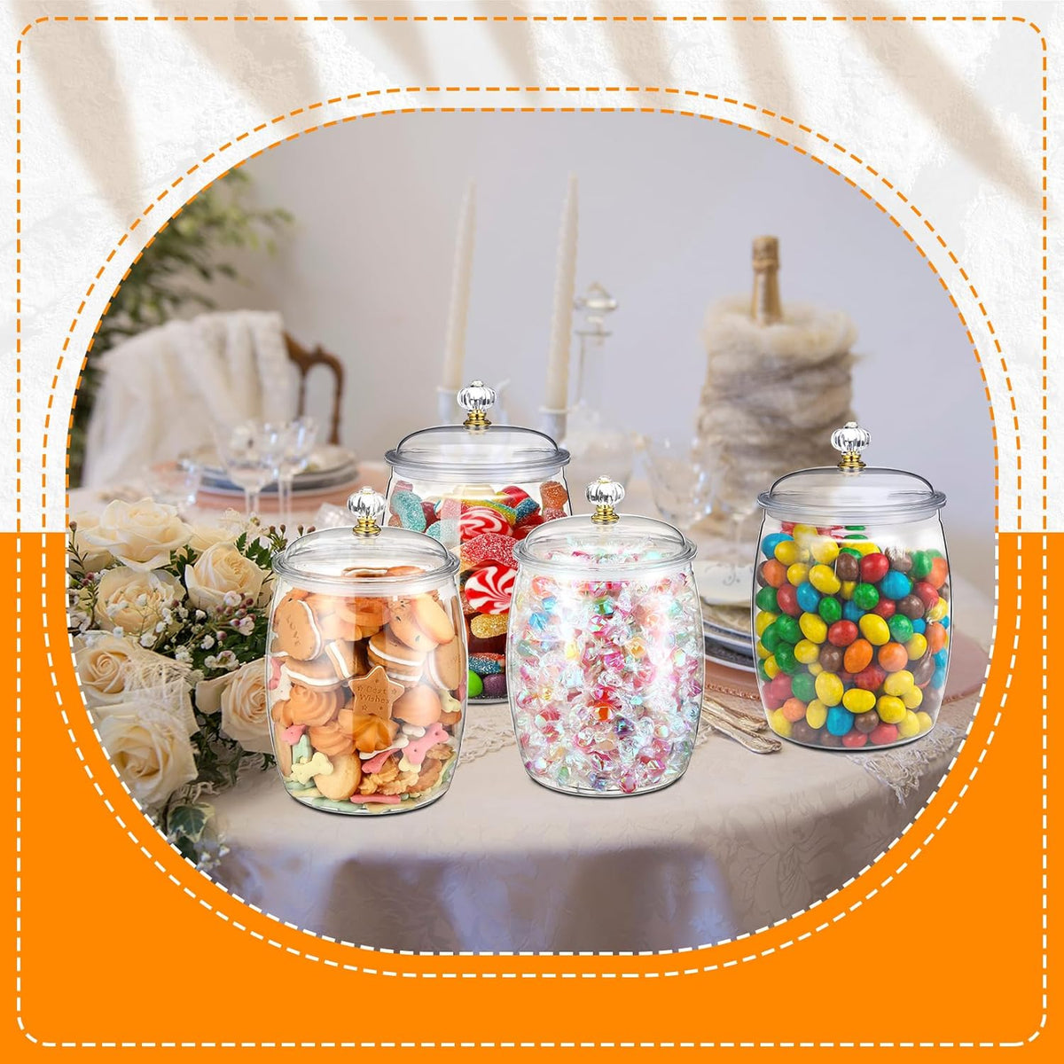 Nuogo 4 Pcs Plastic Candy and Cookie Jars with Lids Clear Cookie Container Candy Jars Large