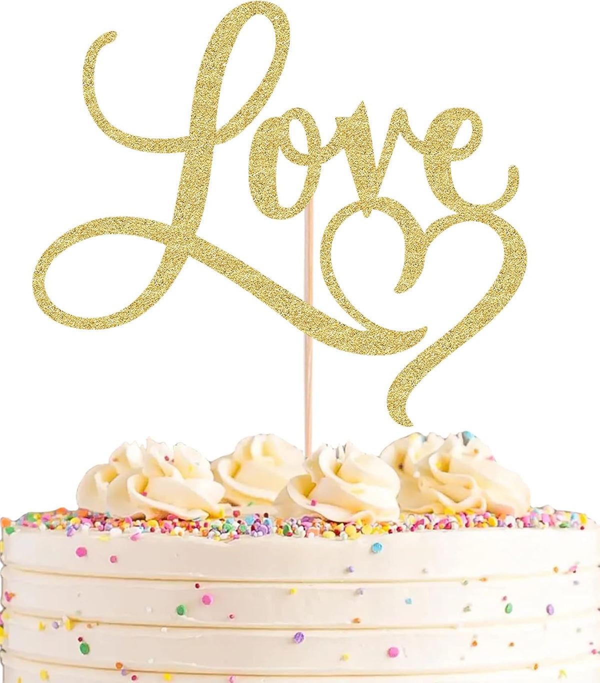 Love Cake Topper - Gold Glitter Paper Wedding Cake Decoration Supplies, Perfect for Bridal
