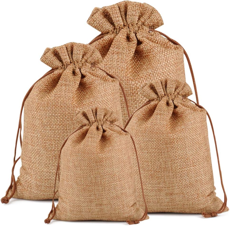 Lucky Monet 25/50/100PCS Burlap Gift Bags Wedding Hessian Jute Bags Linen Jewelry Pouches with