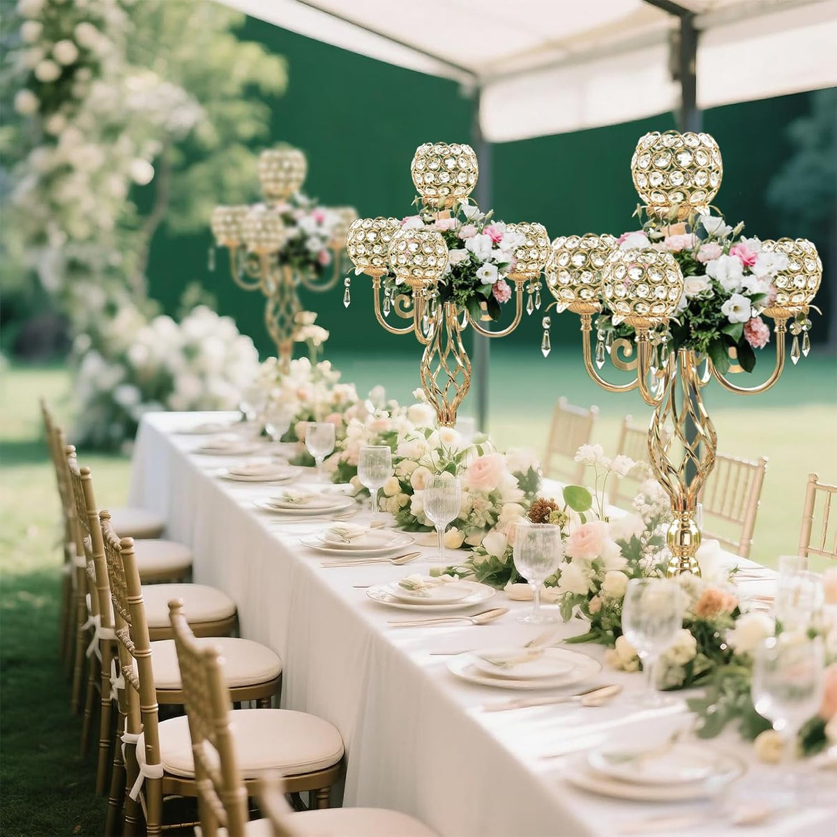 5-Arm Crystal Candelabra Centerpiece 23.2" Tall - Elegant Candle Holder Stand with Crystal Bowl
