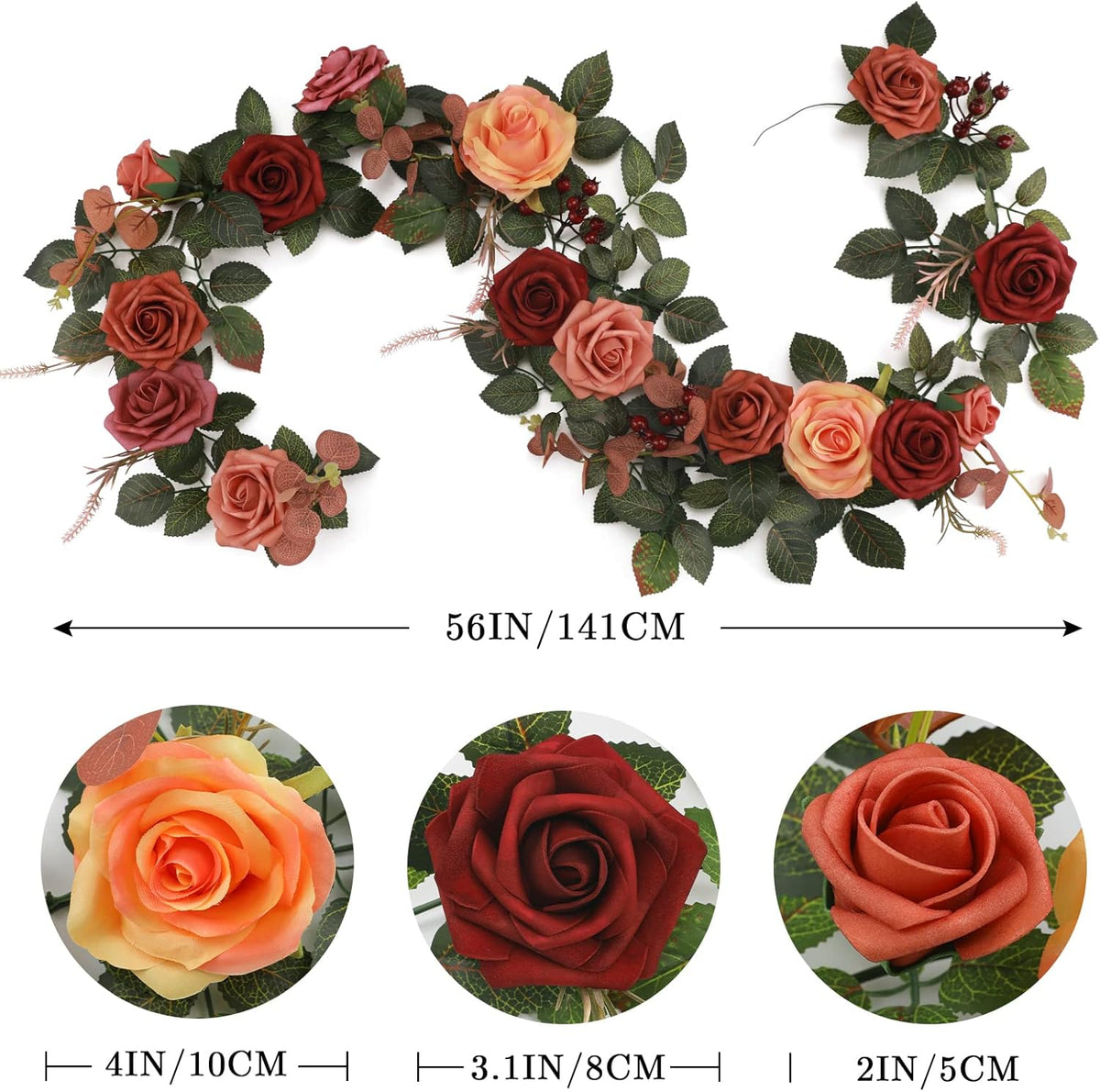 5FT Artificial Rose Flower Burgundy Fake Floral Garland for Wedding Ceremony Backdrop Arch Flowers