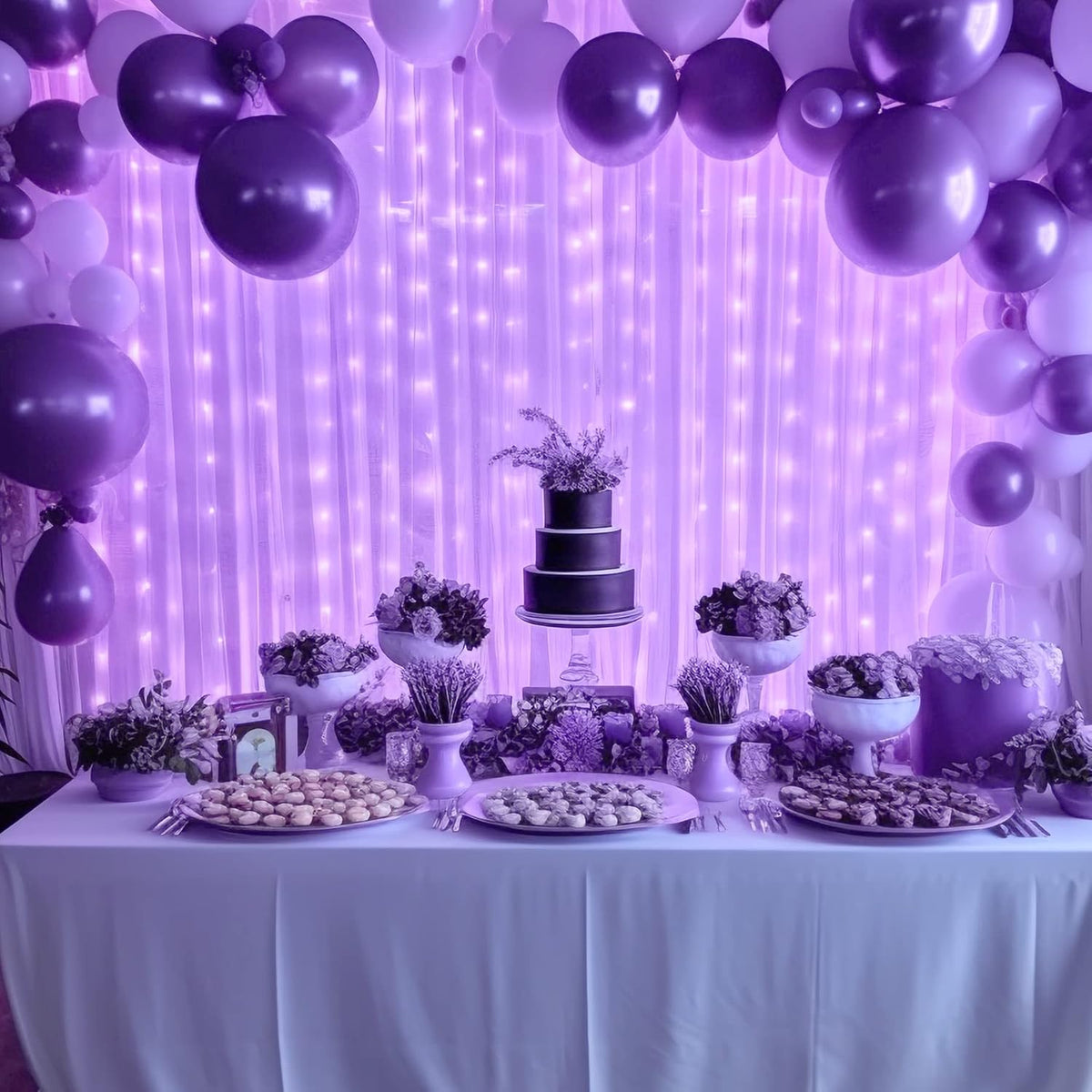 Lavender Tulle Backdrop Curtain with Lights String for Wedding Baby Shower 20×10ft Lavender Sheer