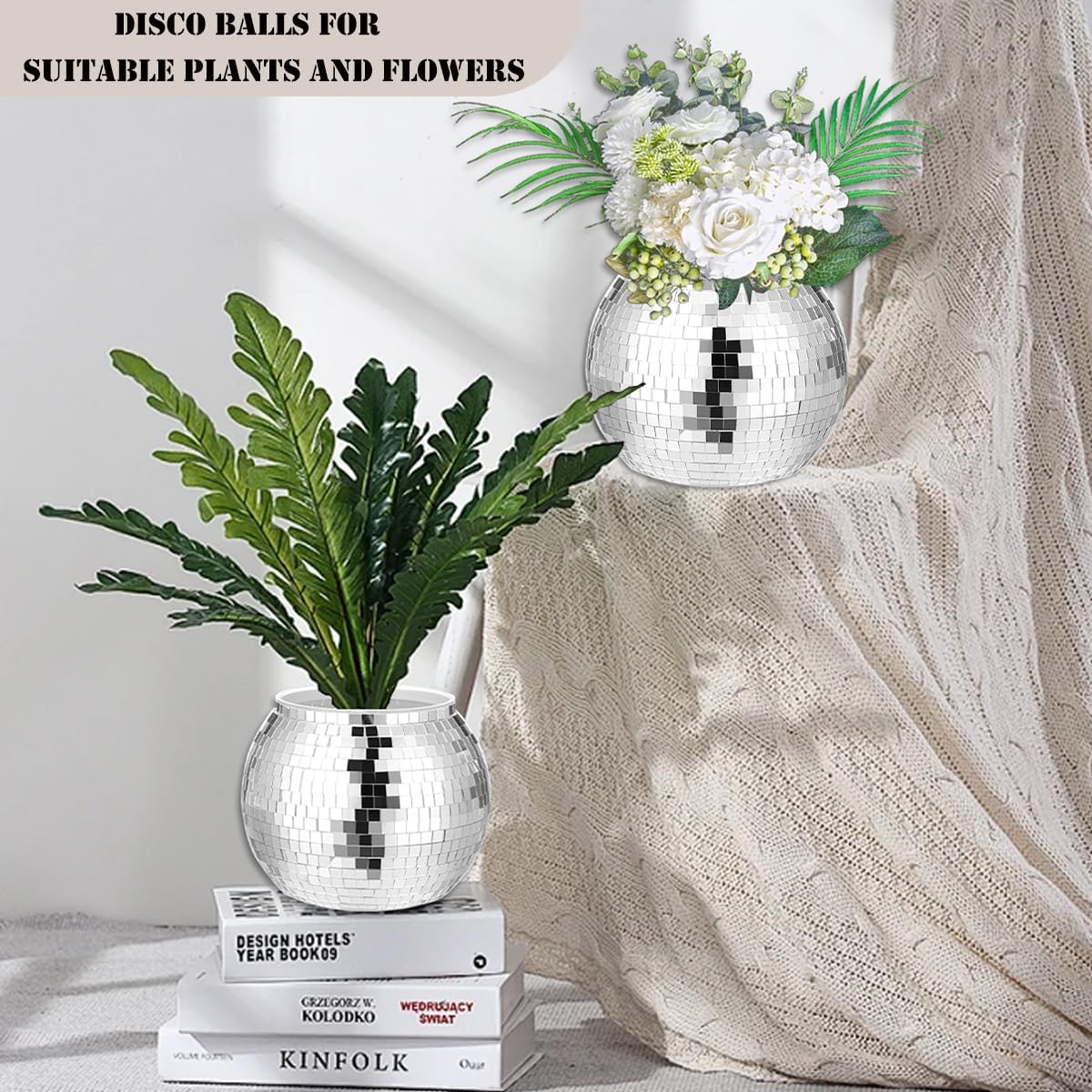 6 Pcs Disco Ball Vase,Plastic Disco Ball Centerpieces Silver Disco Ball Planter Mirror Disco Ball