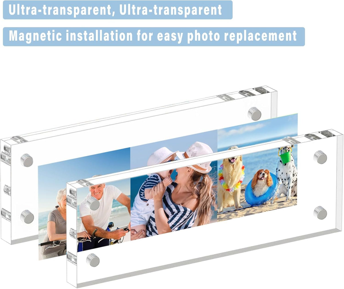 HELPLEX 3 Pack 2x6 Acrylic Picture Frames, 20mm Thicker Frameless Clear Double Sided Magnetic