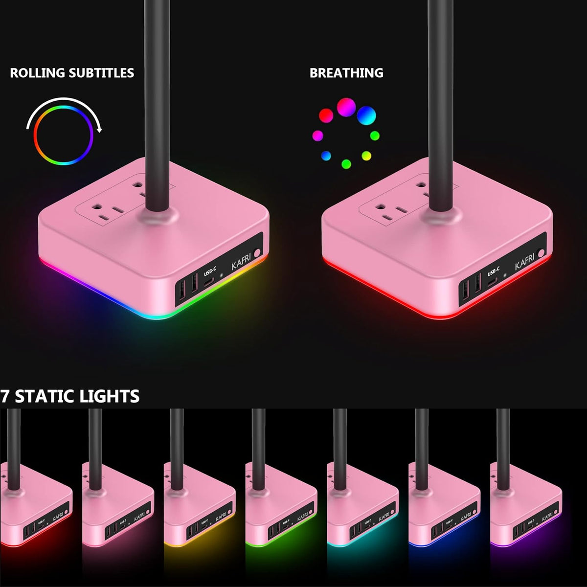 KAFRI RGB Headphone Stand with USB Charger Desk Gaming Headset Holder Hanger Rack with 3 USB