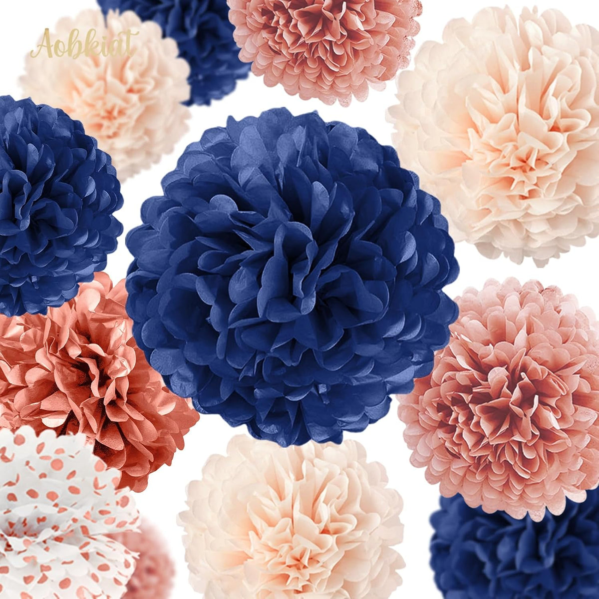 AOBKIAT Rose Gold and Navy Blue Party Decorations Set,Tissue Paper Pom Poms,Paper Garland for Women