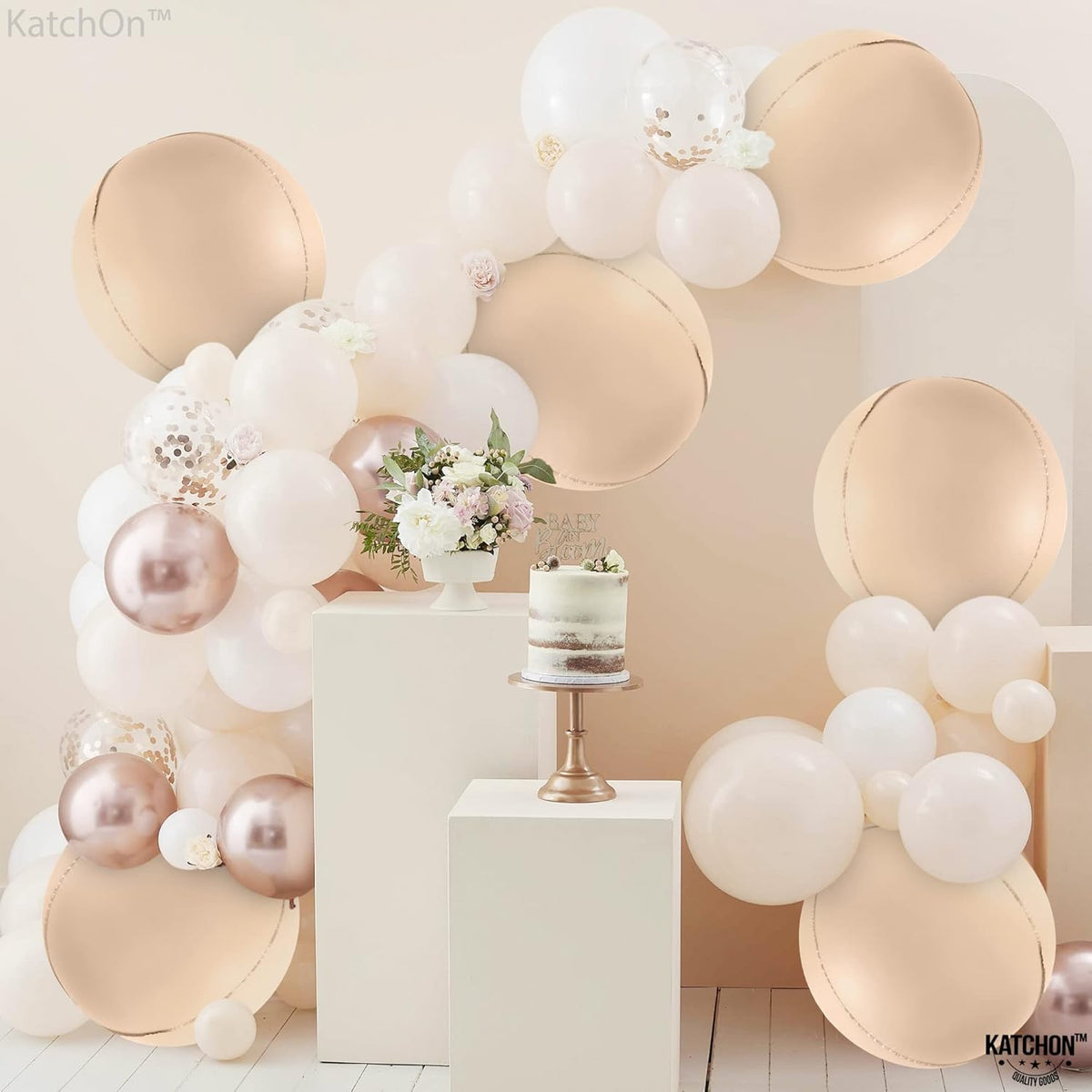 KatchOn, Big 22 Inch Beige Balloons Set - Pack of 6, Cream Balloons | Boho Balloon, Lace Balloon