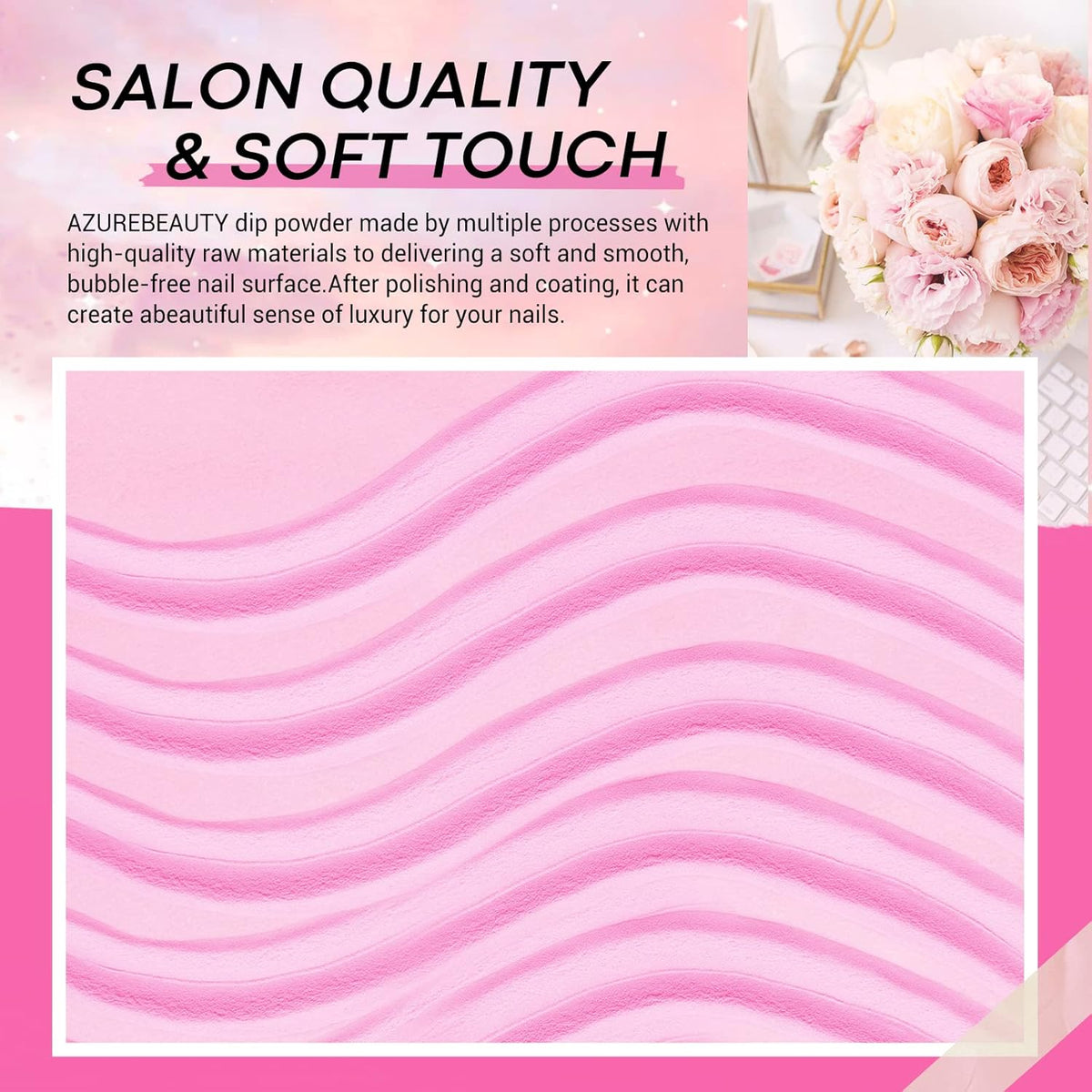AZUREBEAUTY Pink Dip Powder Nail Set, 6 Colors Light Hot Pink Cherry Blossom Shades Dipping Powder
