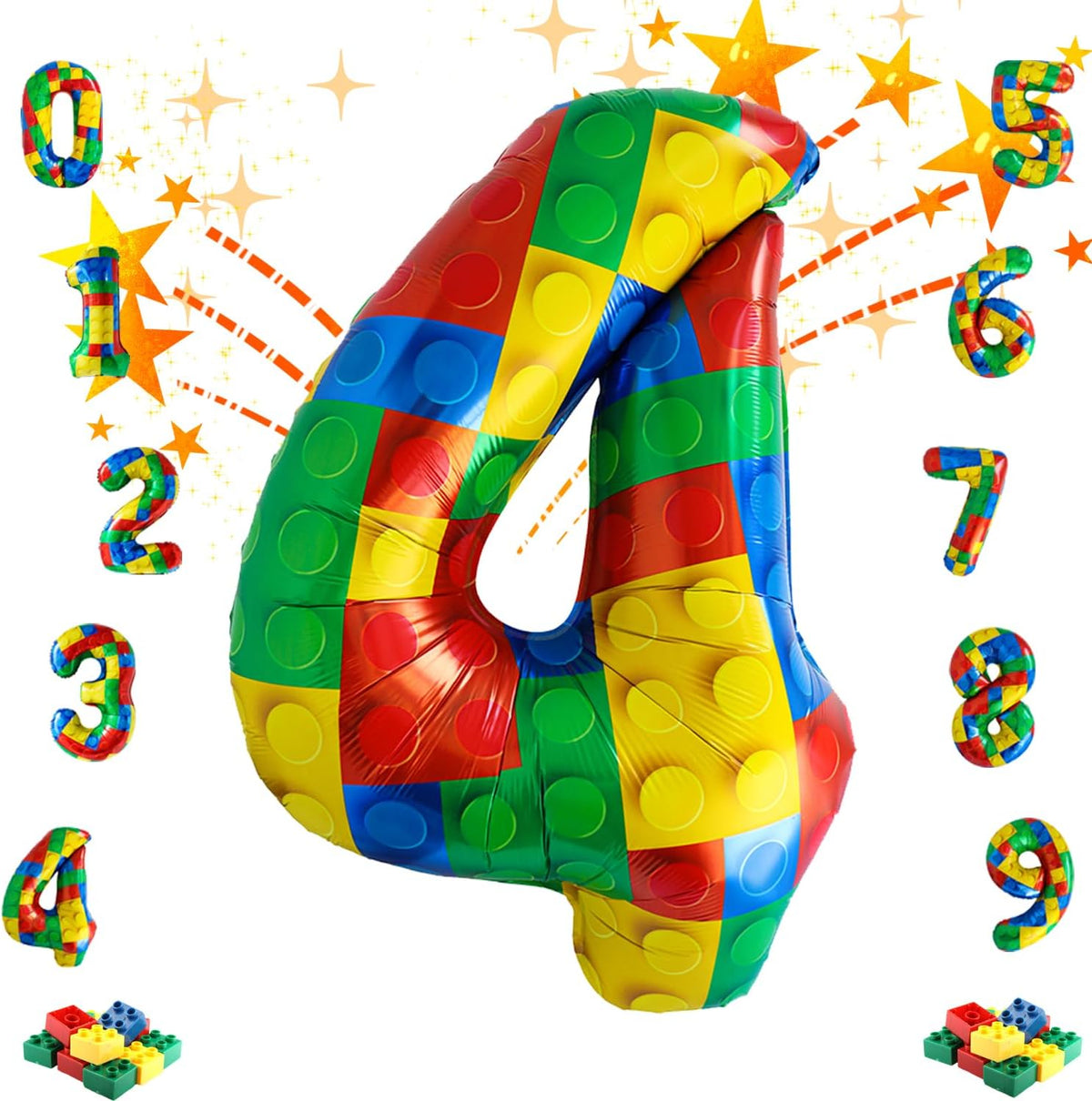 32 Inch Stackable Block Number Balloon – Colorful Brick Building Themed Big Helium Digits for Kids
