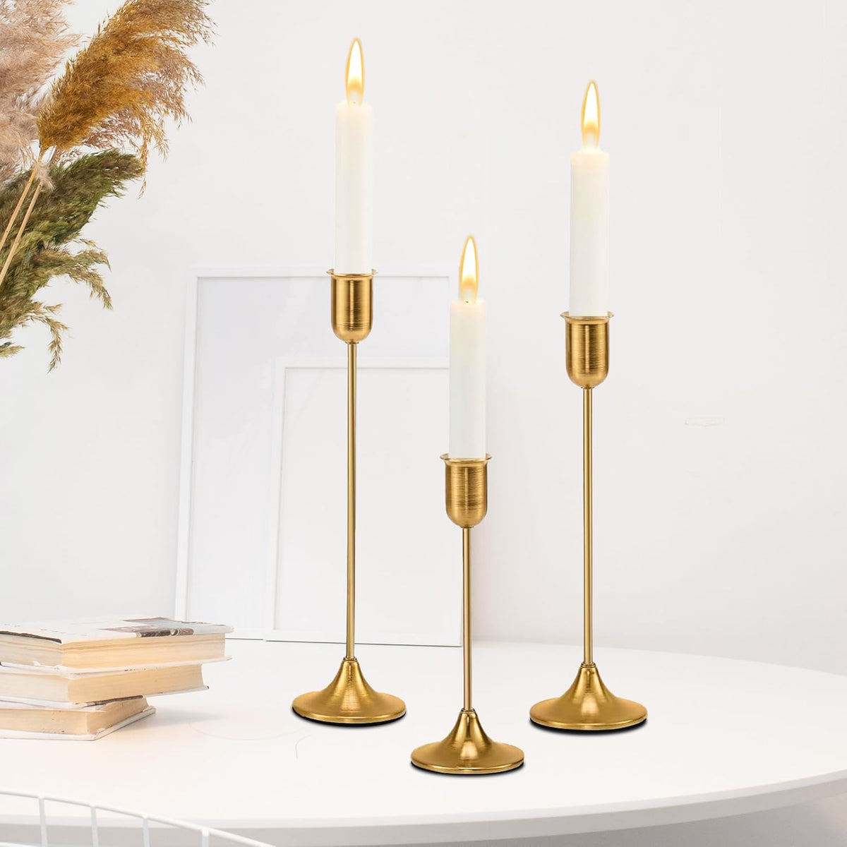 Brass Gold Candle Holder - 3 PCS Taper Candlestick Holders - Vintage Candle Stick Holders - Modern