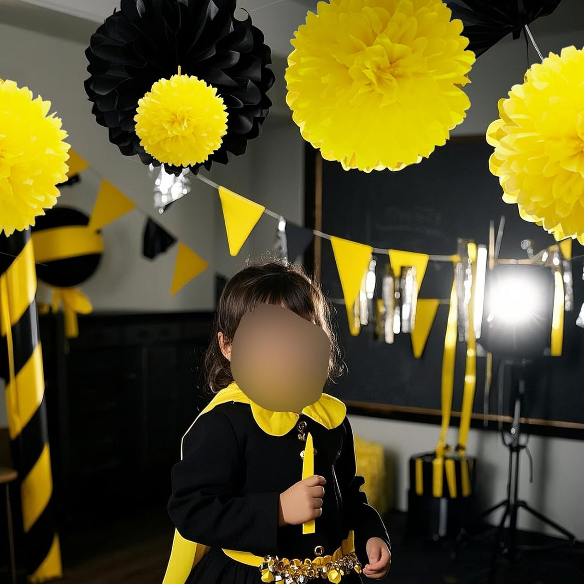 Capesaro Black and Yellow Tissue Paper Pom Poms, 15PCS Tissue Paper Flowers for Birthday Party