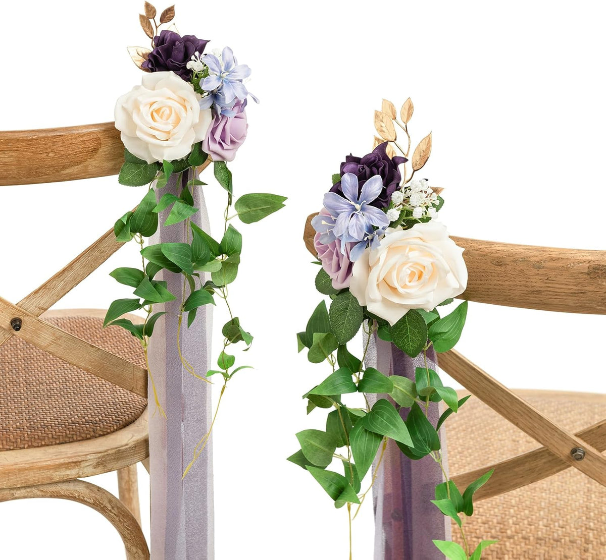 Ling's moment 8pcs Wedding Artificial Aisle Pew Flowers Chair Decorations Arrangements with Chiffon