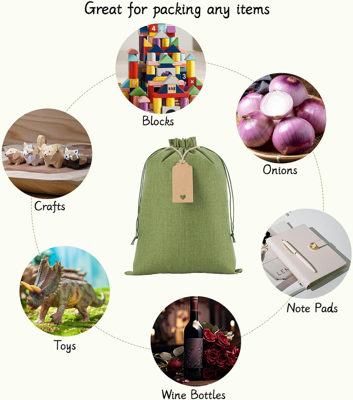 Tapleap Burlap Bags with Drawstring - 10Pcs 10x14 Green Gift Sacks for Wrapping Halloween Favors