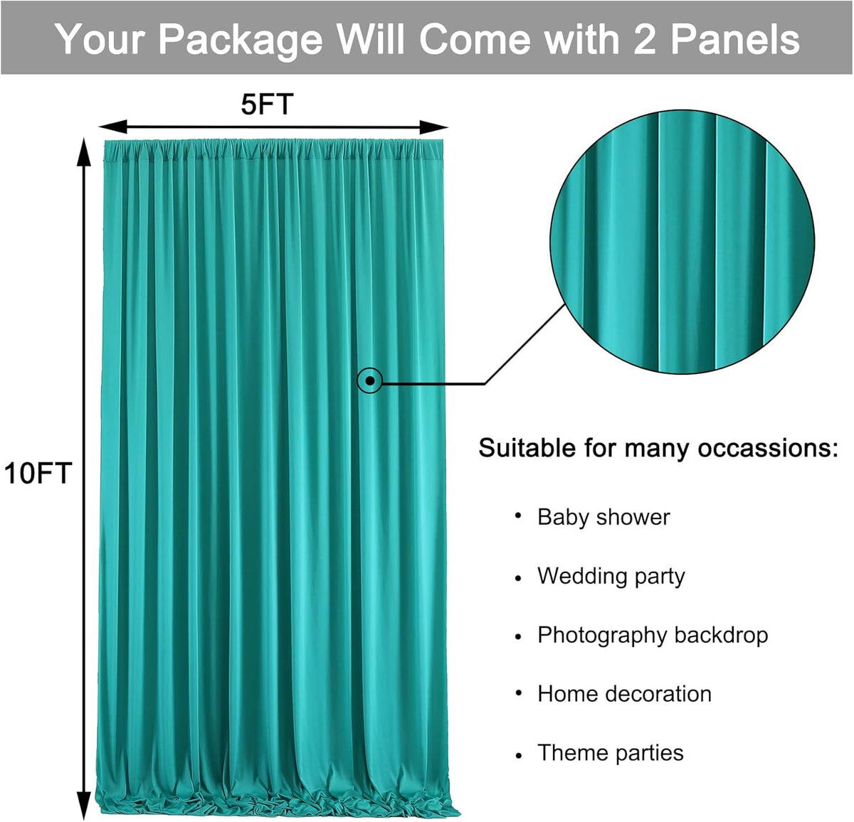 10 ft x 10 ft Wrinkle Free Turquoise Backdrop Curtain for Parties, Thick Polyester Teal Photo