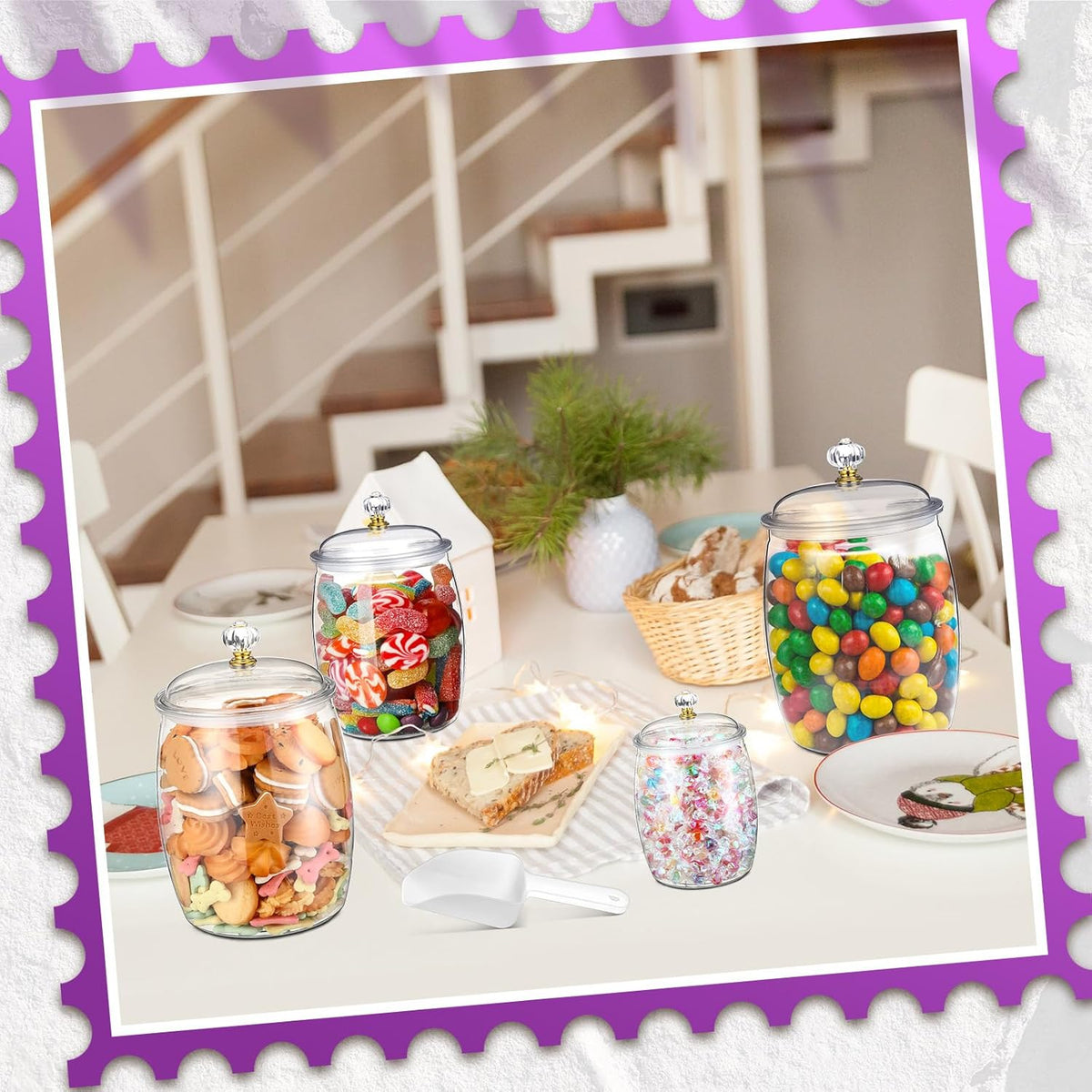Nuogo 4 Pcs Plastic Candy and Cookie Jars with Lids Clear Cookie Container Candy Jars Large