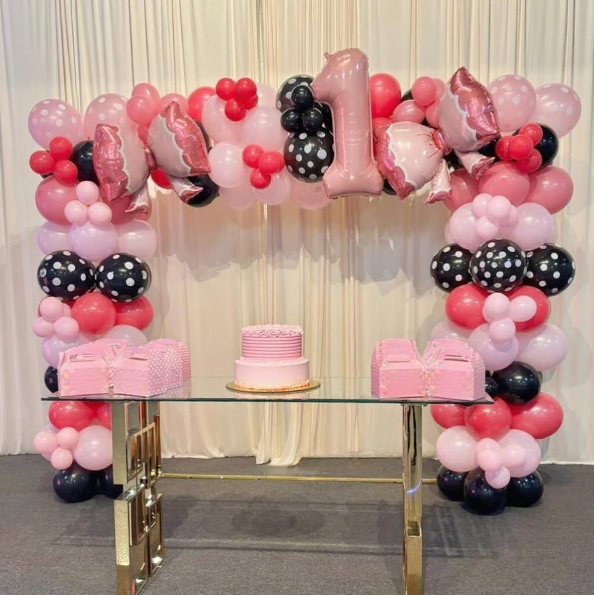 Pink and Black Balloons,50Pcs 12 Inch Hot Pink White Black Dots Metallic Pink Latex Balloons,for