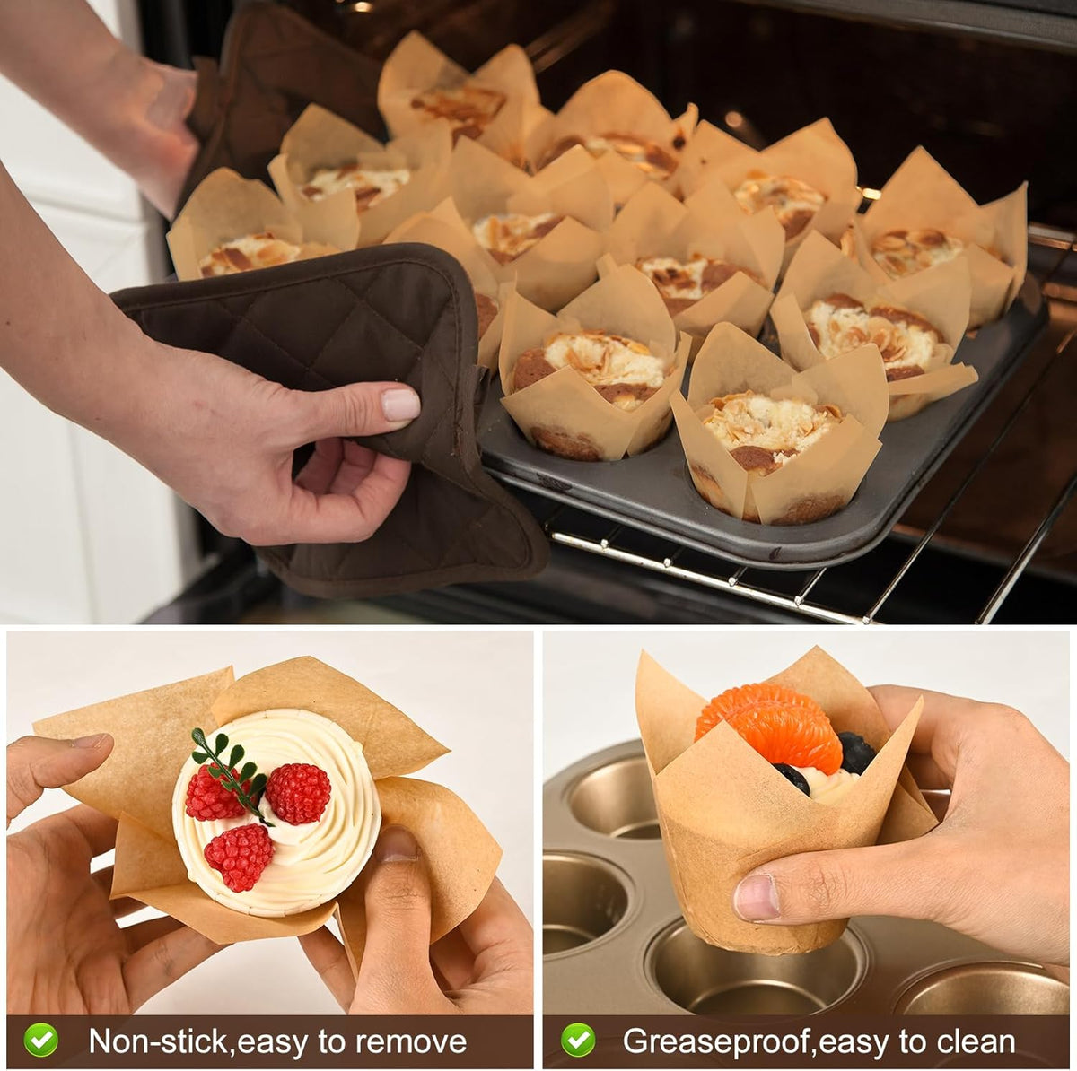 Natural Tulip Cupcake Liners for Baking 200 Cups, Unbleached Parchment paper Muffin Liners