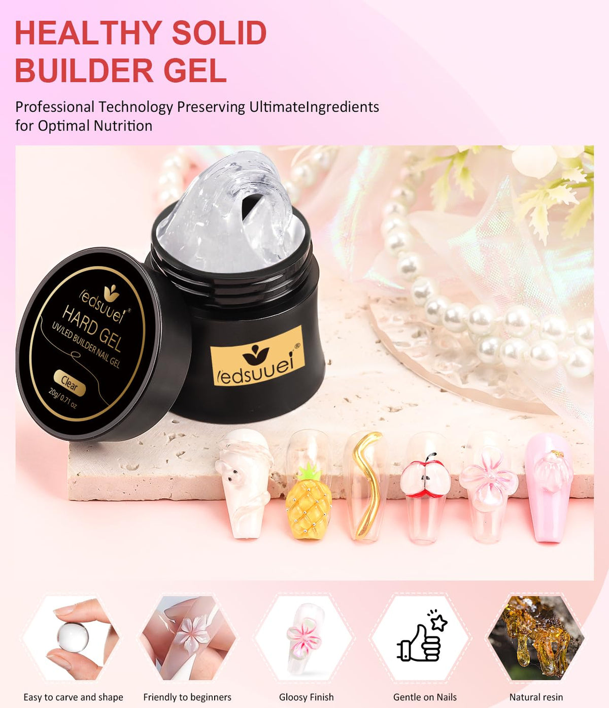 Solid Sculpting Builder Gel LEDSUUEI - Clear Nail Extension Gel, Non-Sticky Hard Gel for Nails