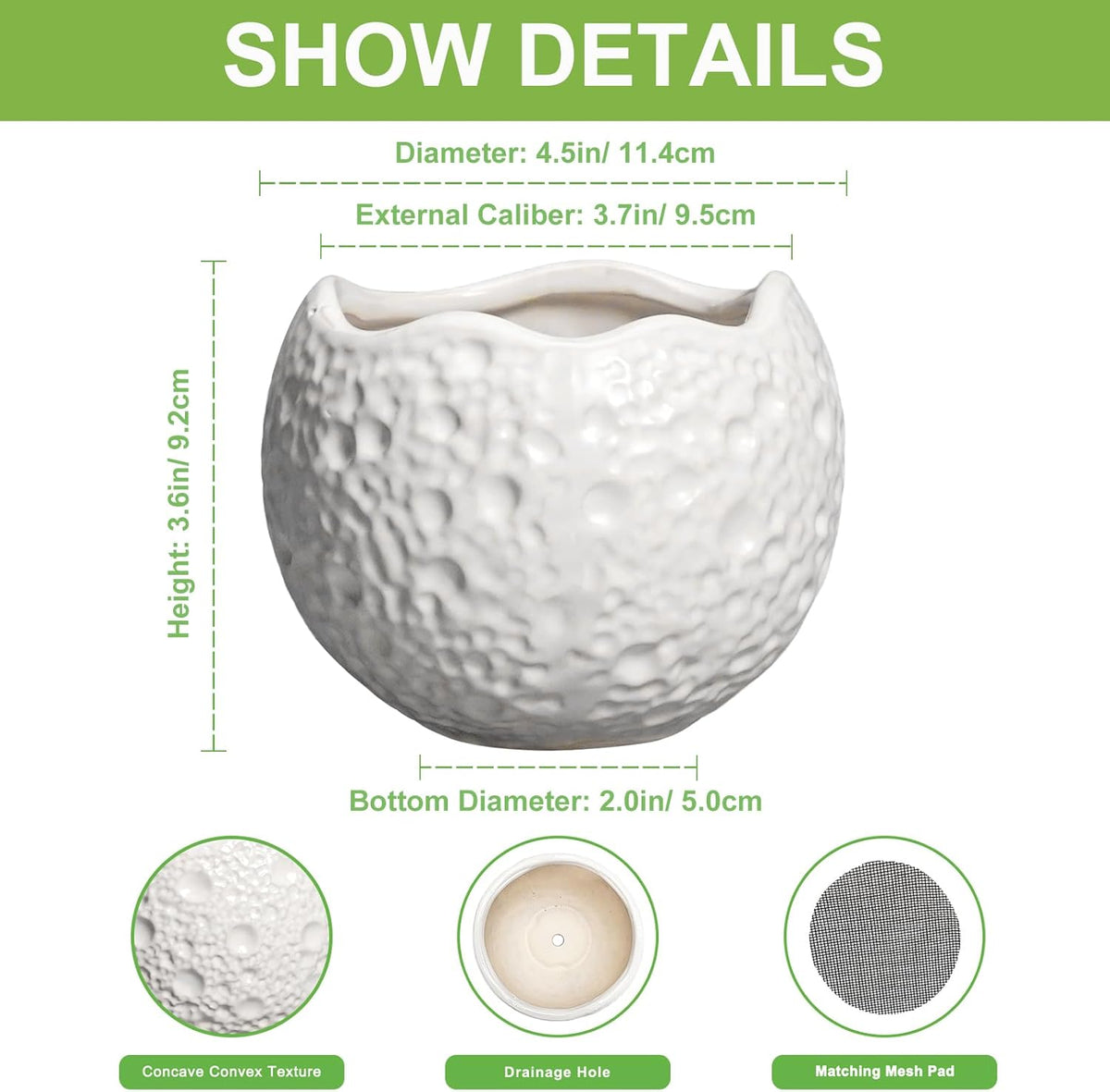 4 inch Plant Pots - Ceramic Pots for Plants with Drainage Hole, Small Planter for Indoor Outdoor
