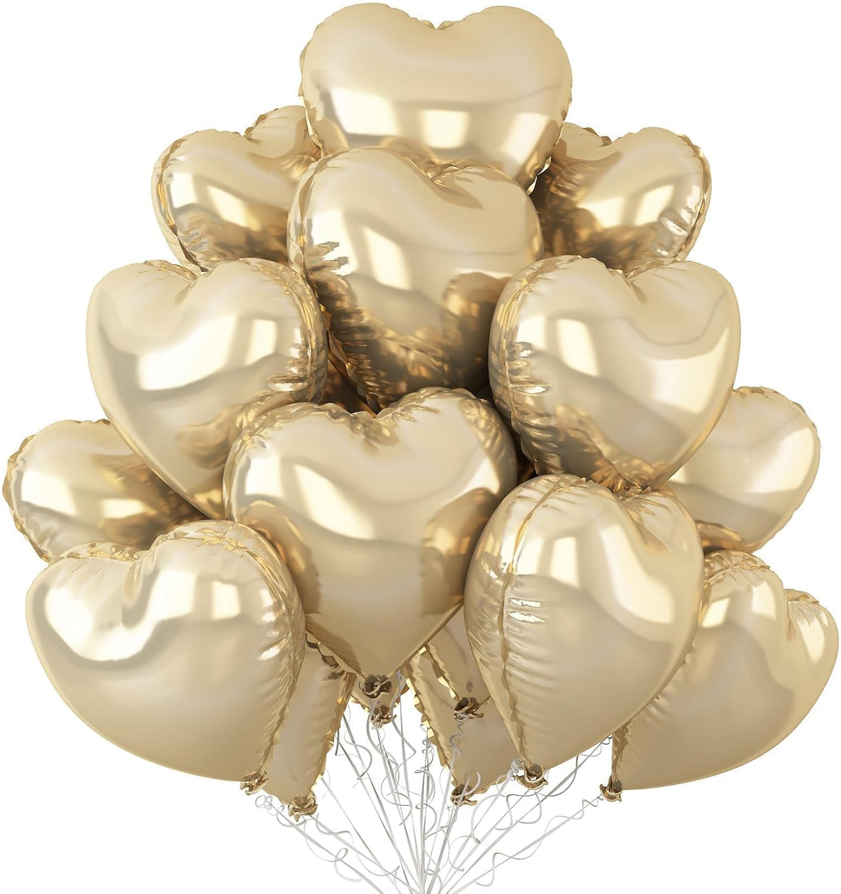 Champagne Gold Heart Balloons,12Pcs 18 Inch Light Gold Foil Love Heart Shaped Balloons for Pastel