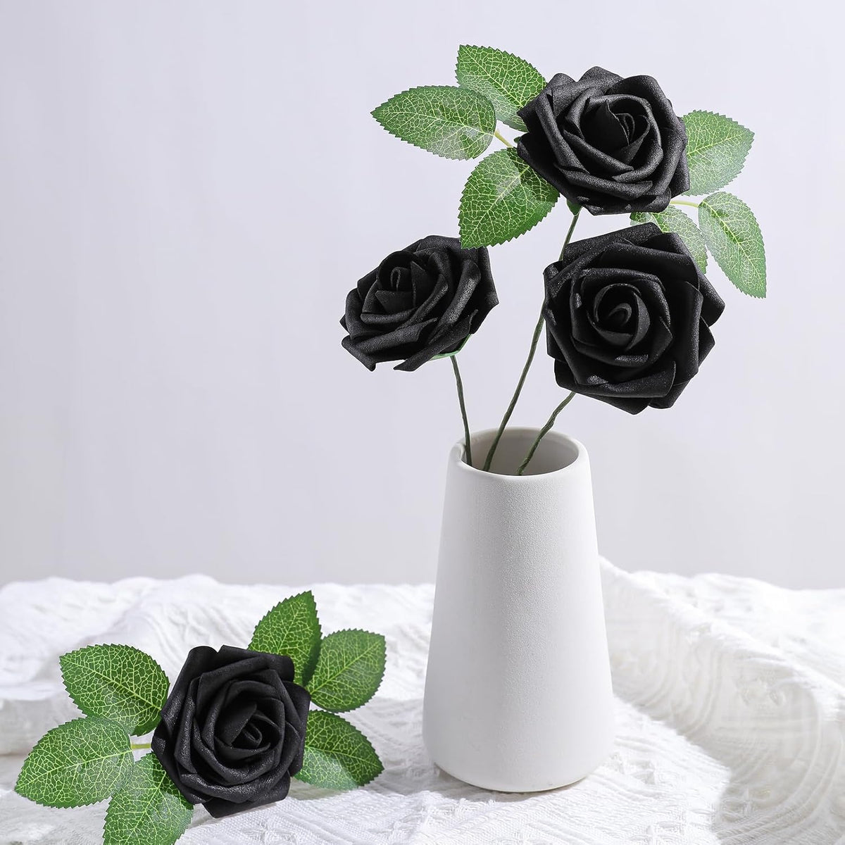 AmyHomie Artificial Flowers Black Rose 25pcs Real Looking Fake Roses w/Stem for DIY Wedding
