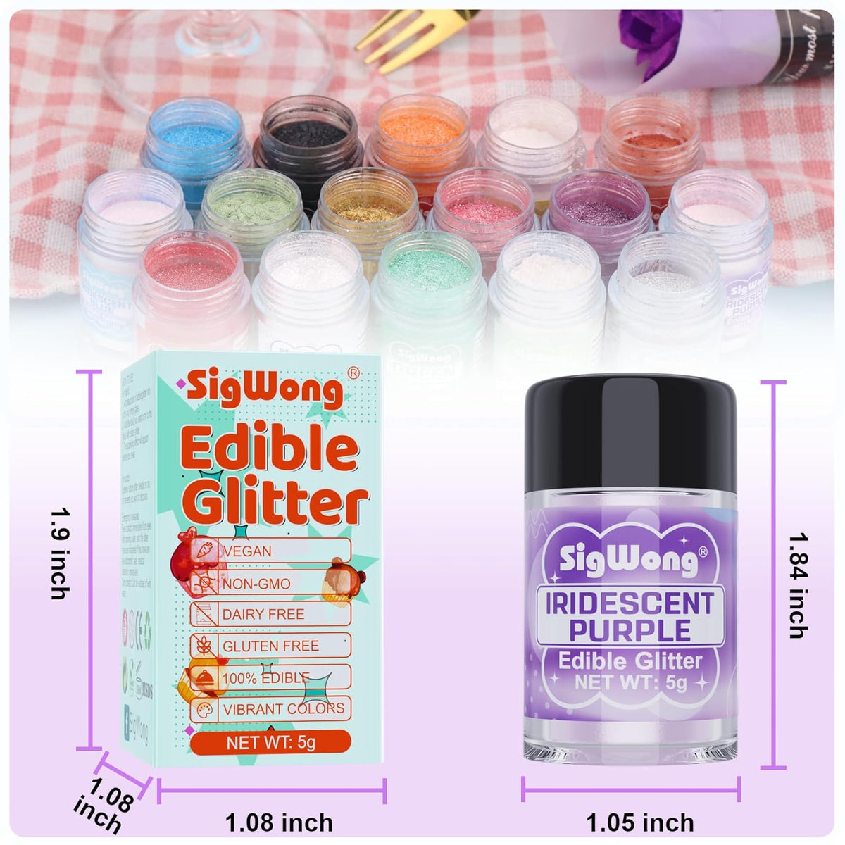 Iridescent Purple Edible Glitter - 5g Food Grade Cake Decorating Shimmering Glitter, Edible