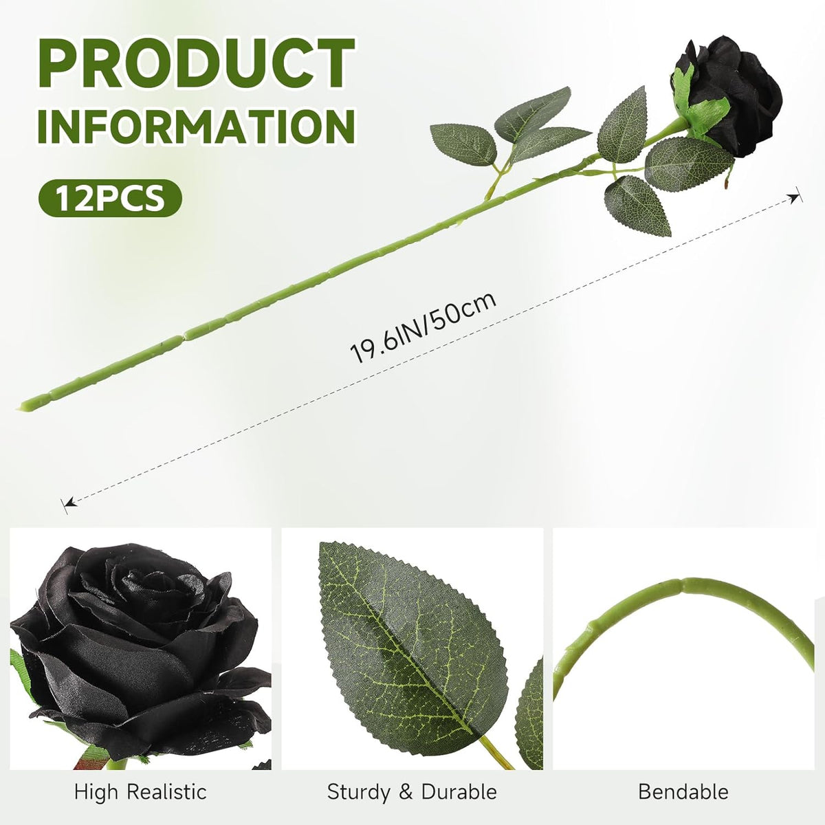 Tifuly Black Roses Artificial Flowers -12 pcs Realistic Single Long Stem Fake Silk Roses Bouquet