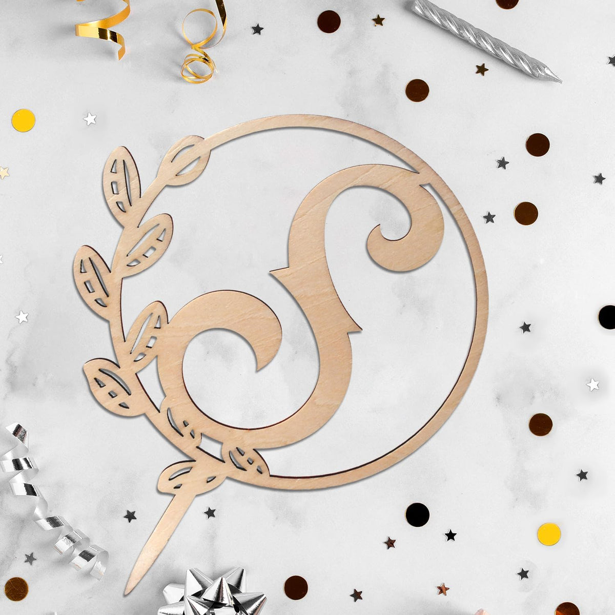 LINGTEER Personalized Inital Letter S Wooden Cake Topper Perfect for Birthday Rustic Wedding
