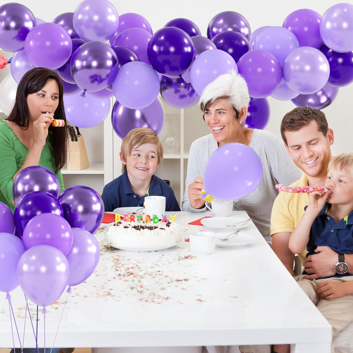 100pcs Purple Balloons - 12inch Metallic Chrome & Lavender Lilac Balloons with Confetti for